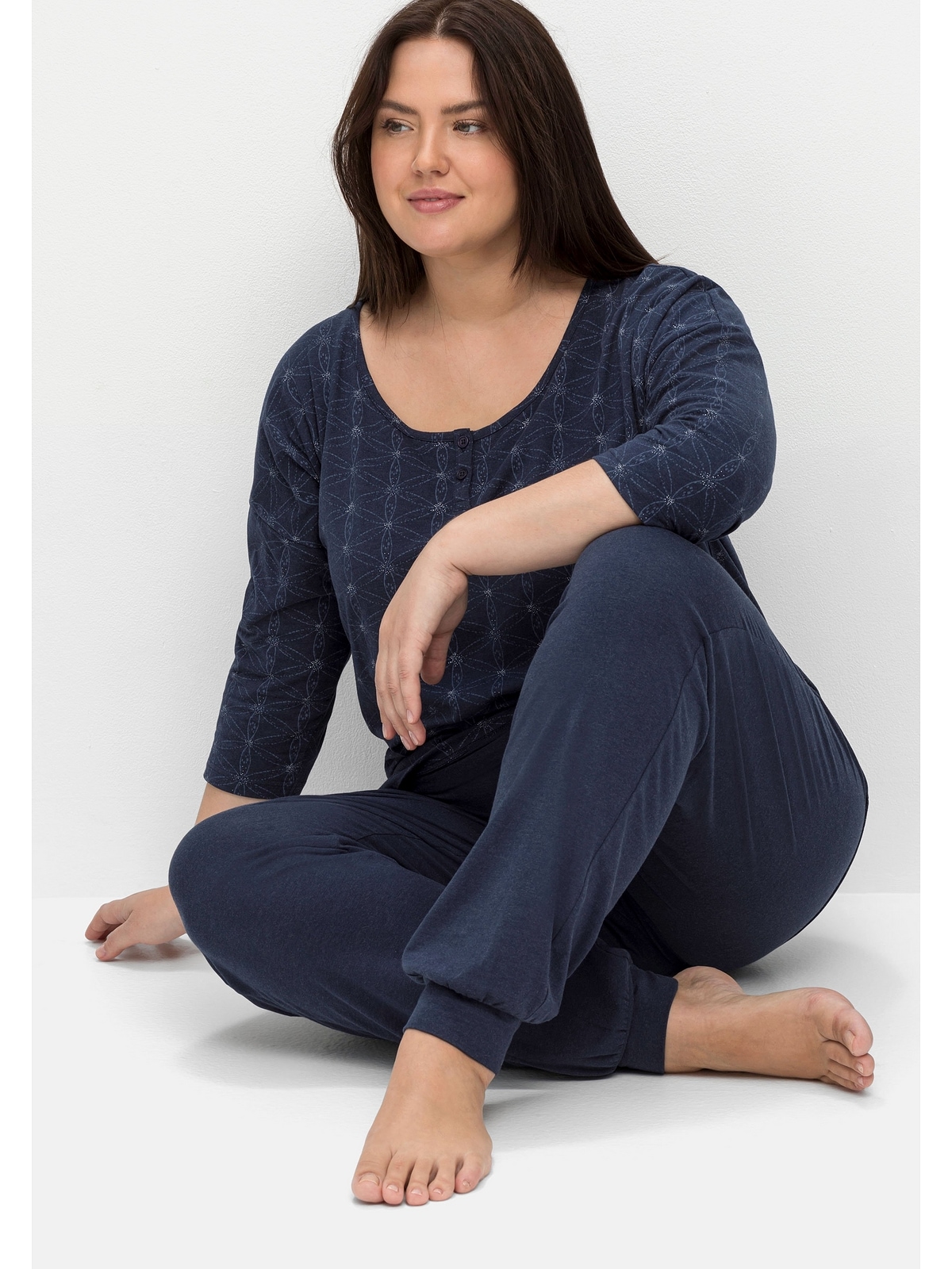 Sheego Pyjama »Große Größen«, Rechnung 3/4-Arm-Shirt auf bestellen (Set), und Hose aus Wäsche & Set