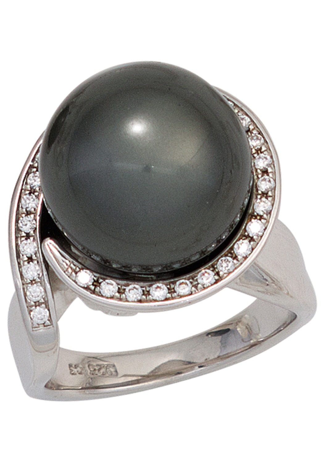 JOBO Perlenring 925 Silber mit synthetischer Perle und Zirkonia