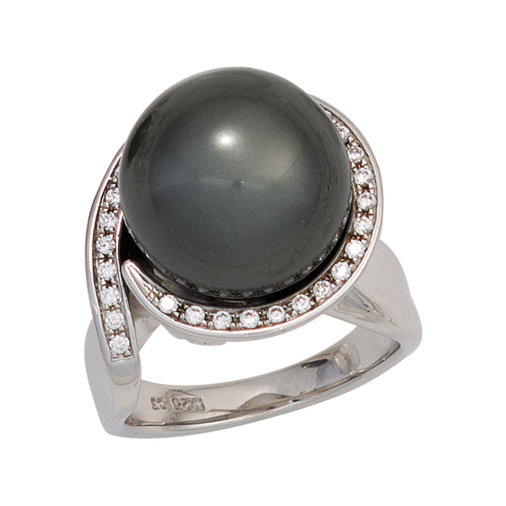 JOBO Perlenring 925 Silber mit synthetischer Perle und Zirkonia