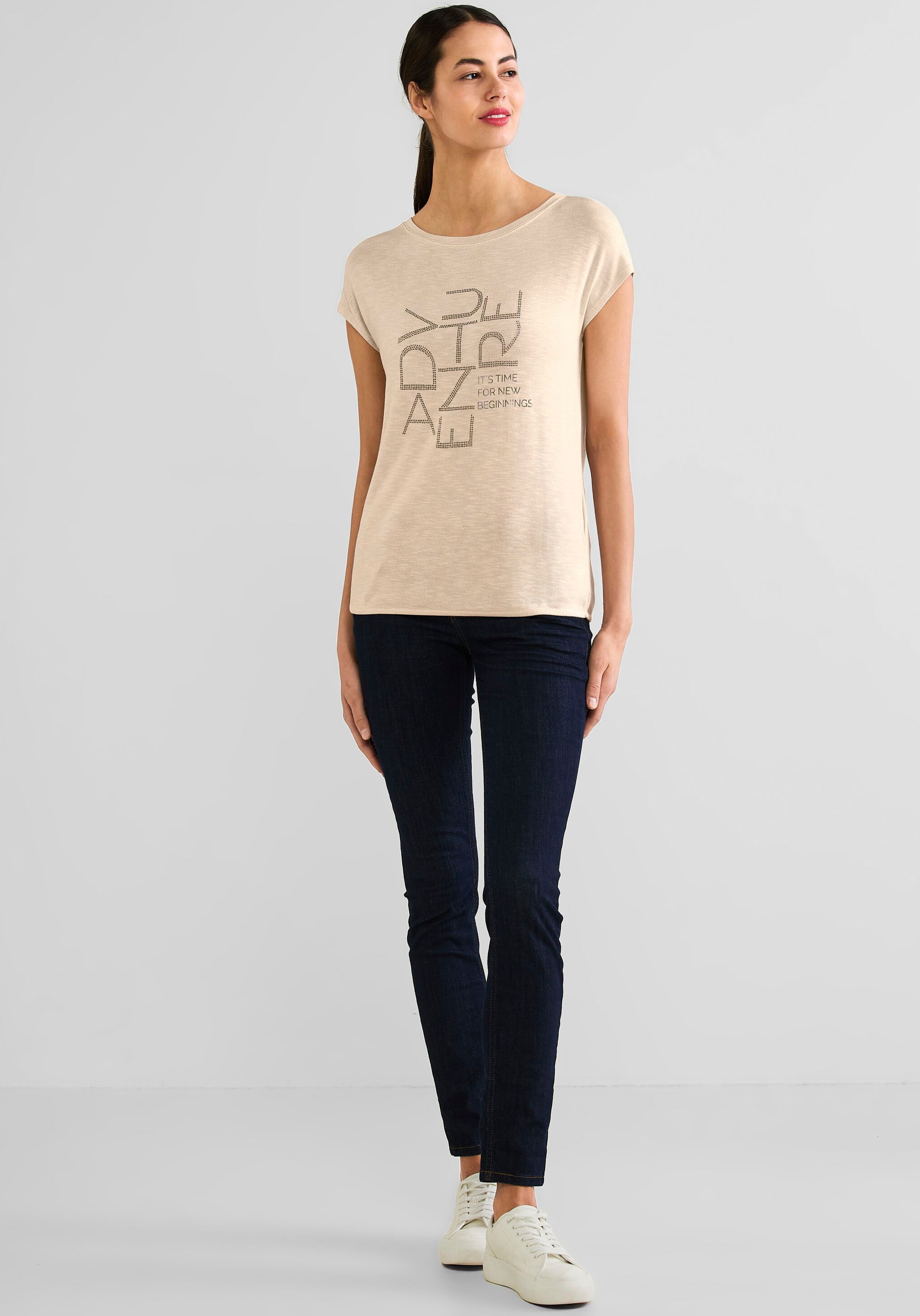 STREET ONE Shirttop mit schimmerndem Steinchenwording