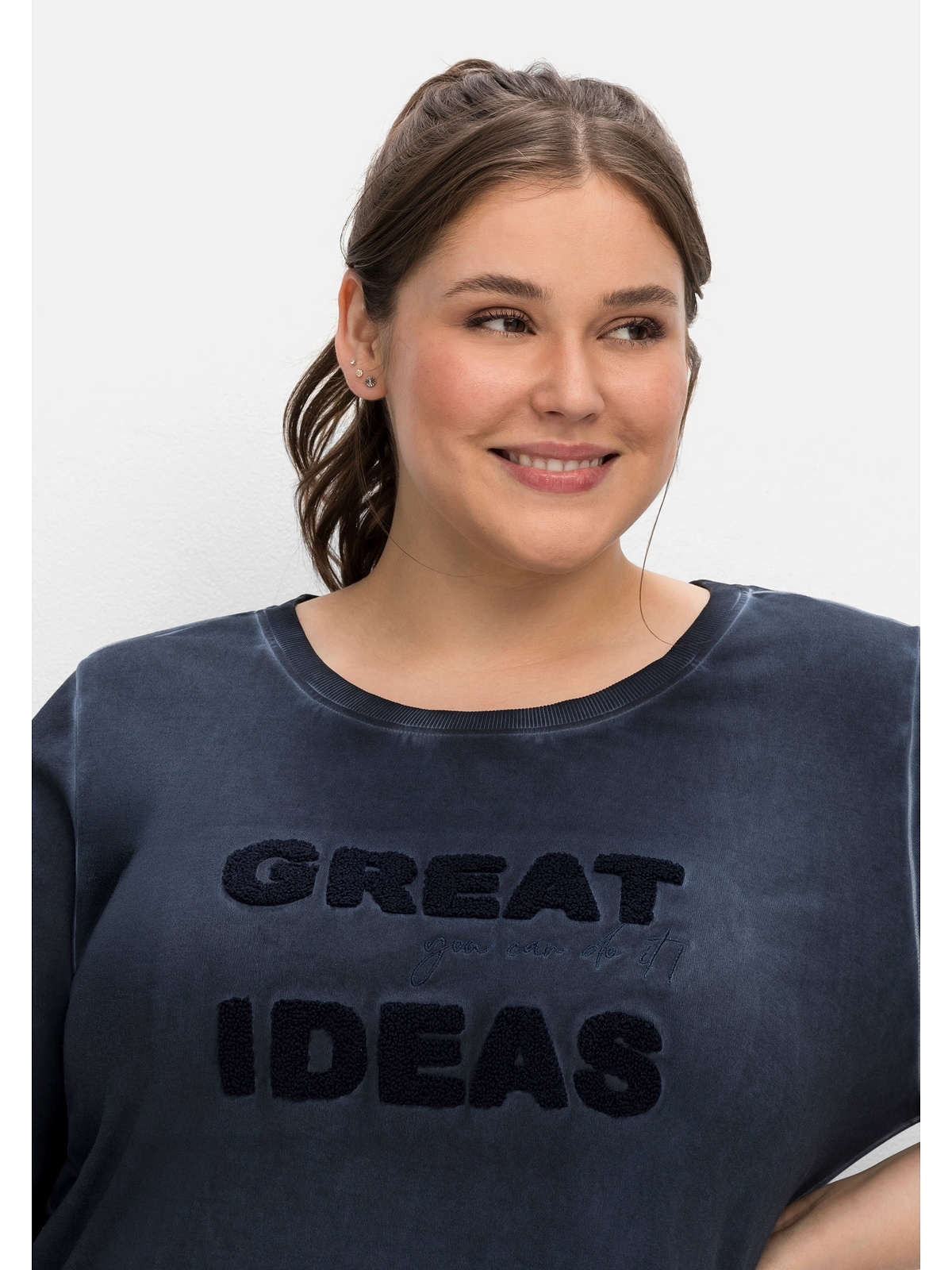 Sheego shoppen Teddy-Stickerei vorn 3/4-Arm-Shirt mit Größen«, »Große