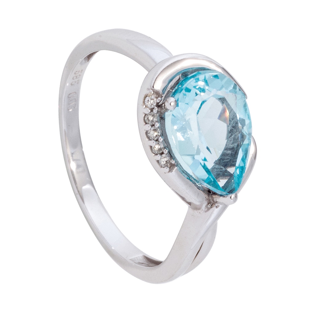 JOBO Fingerring Ring mit Blautopas und 5 Diamanten 585 Weißgold