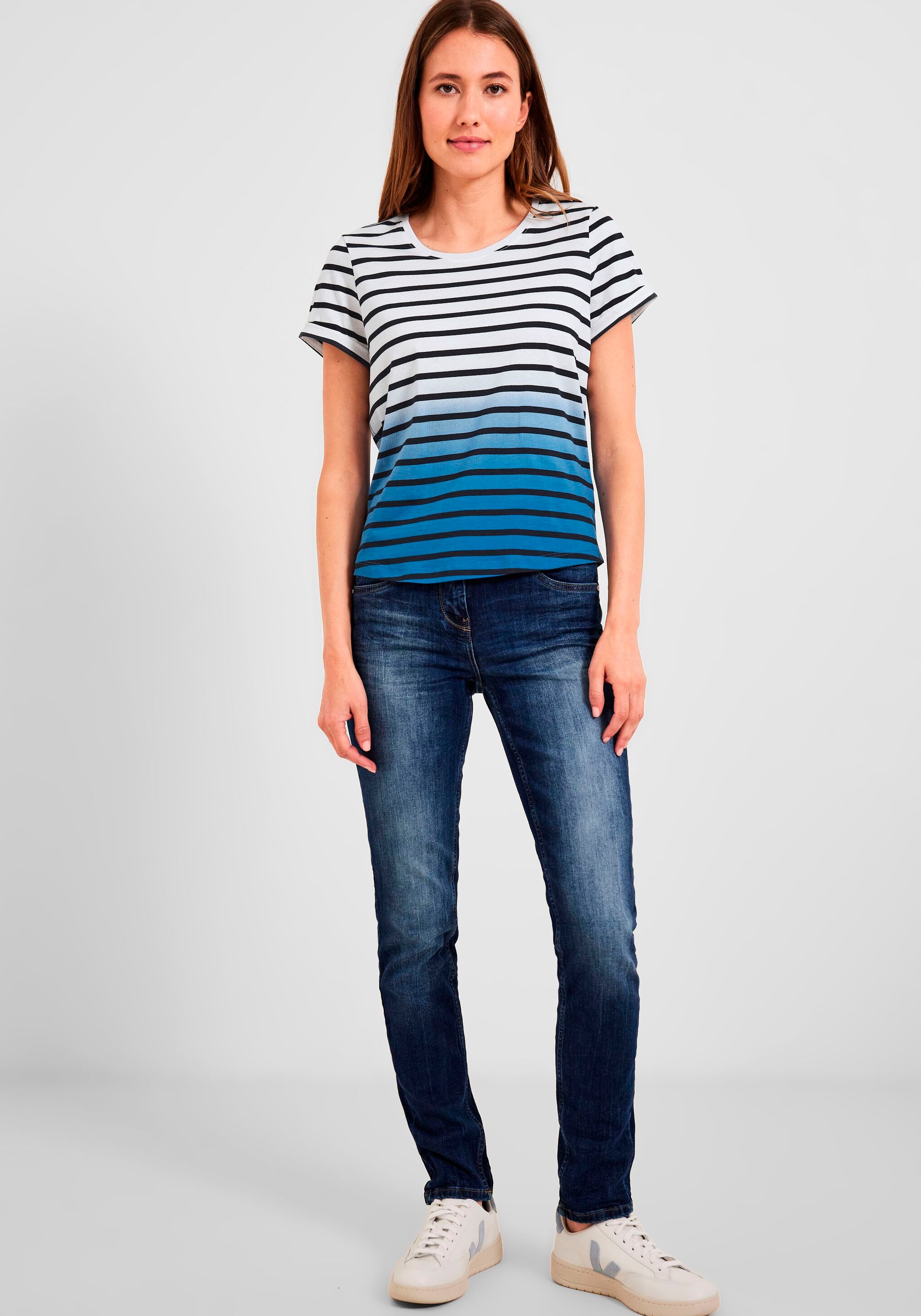 Cecil T-Shirt »EOS_Stripe mit gewollten T-Shirt«, Falten Dip online Dye