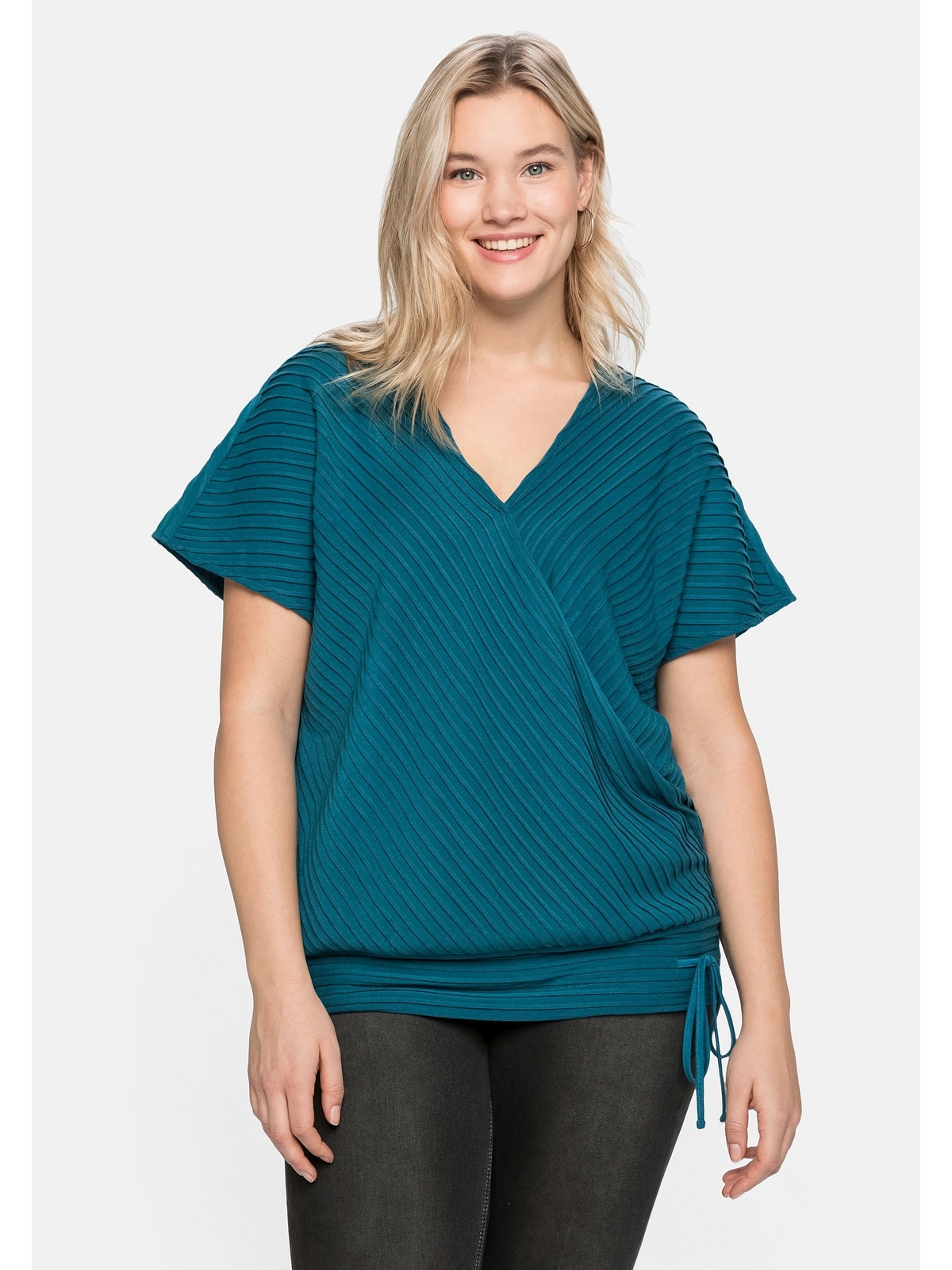Sheego T-Shirt Größen«, mit Wickeloptik, »Große in shoppen Biesen aufwendigen