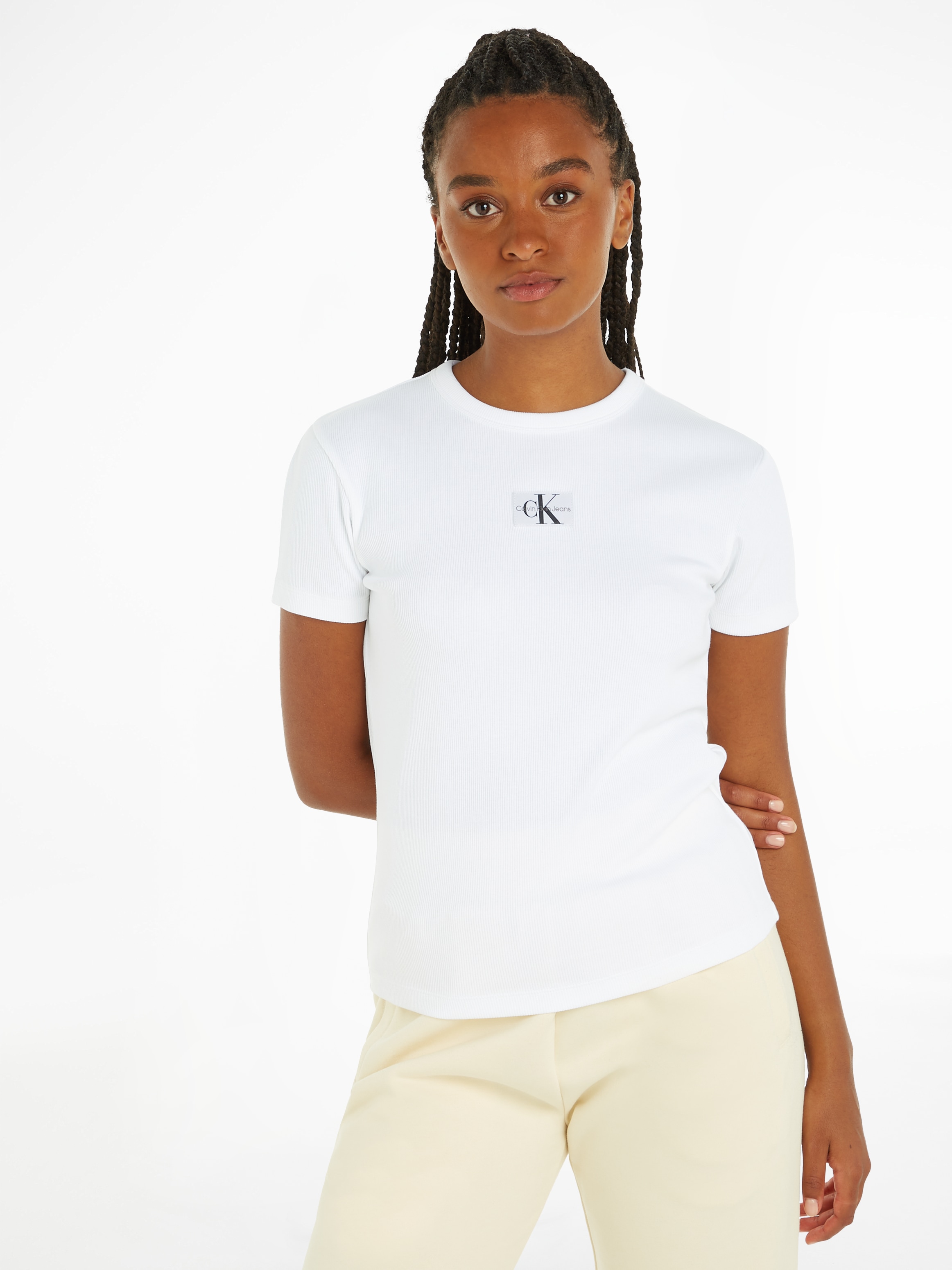 Calvin Klein Jeans T-Shirt LABEL I\'m | »WOVEN TEE« RIB walking REGULAR online kaufen