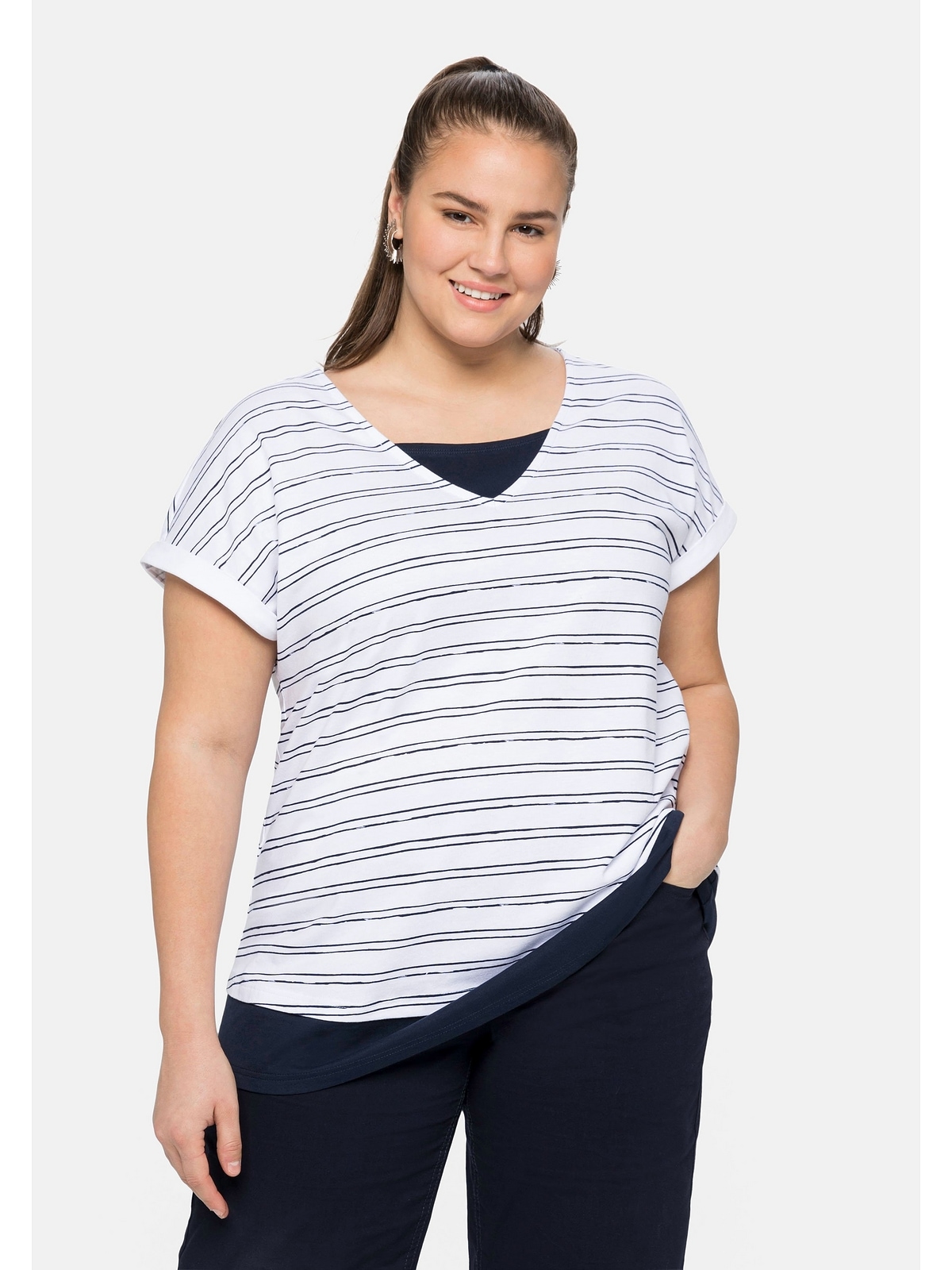 Sheego »Große T-Shirt reiner online Baumwolle Größen«, im aus Lagenlook,