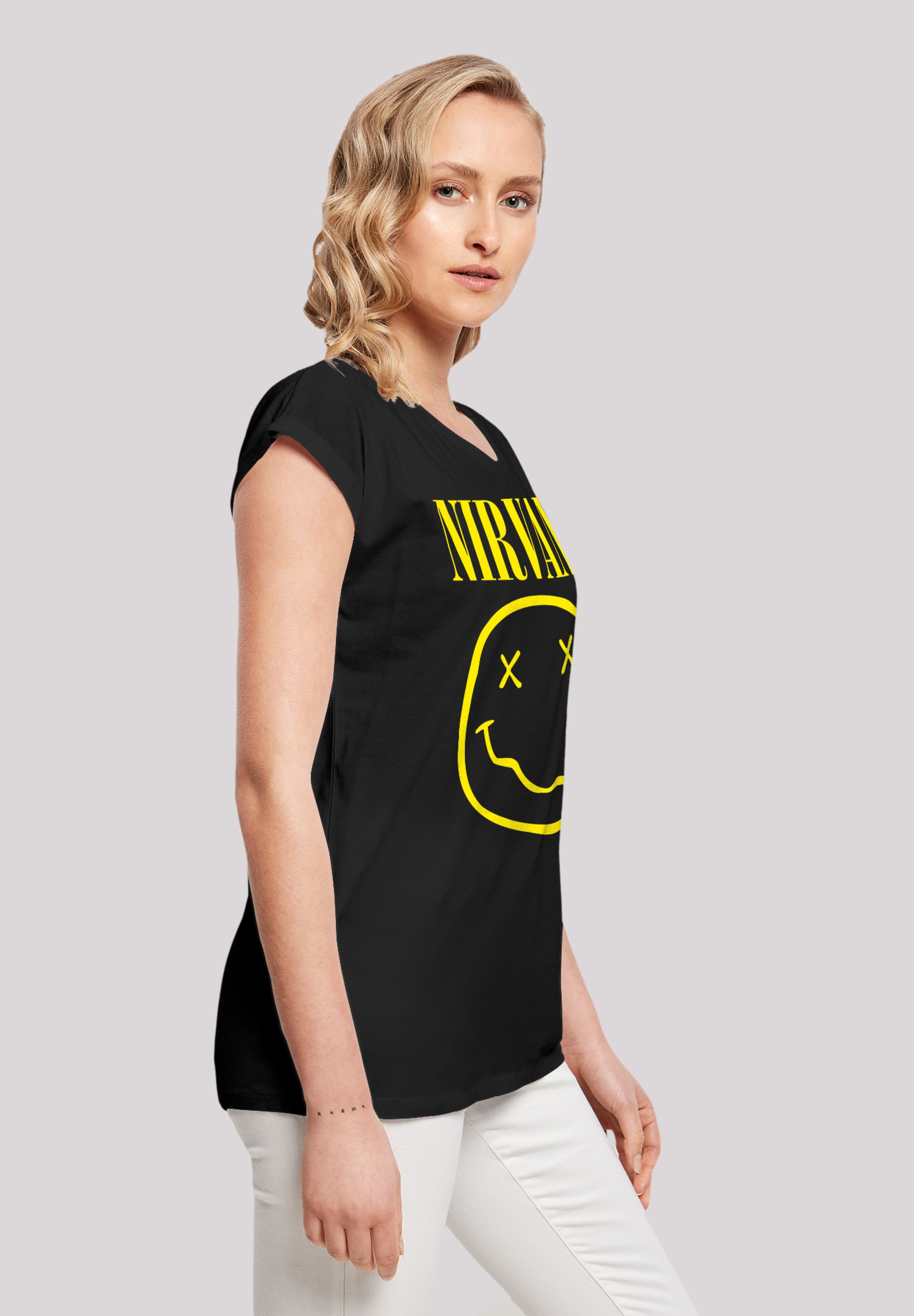 Rock F4NT4STIC T-Shirt online Premium Happy Face«, | »Nirvana kaufen walking Band I\'m Qualität Yellow