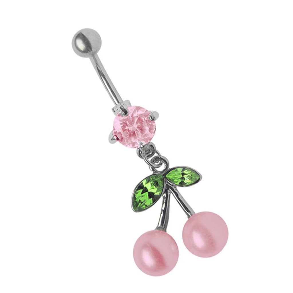 Adelia´s Bauchnabelpiercing Piercing  Piercing Bauchnabelpiercing Titan Banane - Blatt mit Kirschen grün rosa