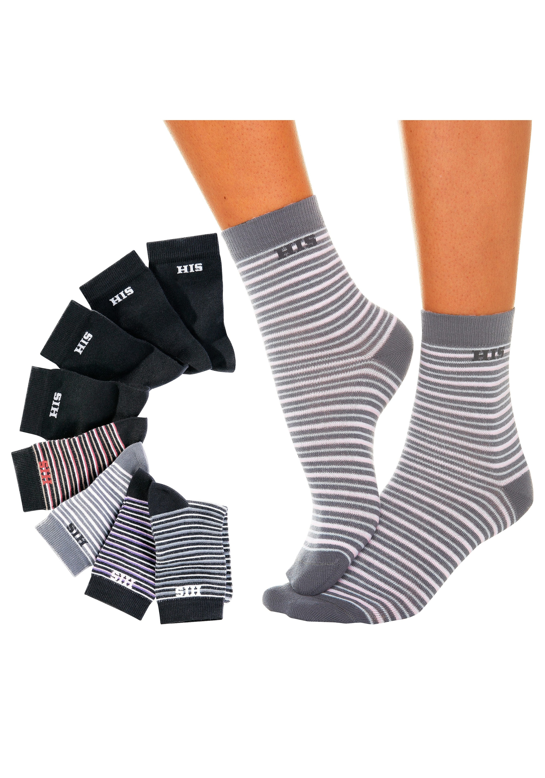 H.I.S Socken, (Set, 8 I\'m walking geringelt | kaufen Paar), unifarben und