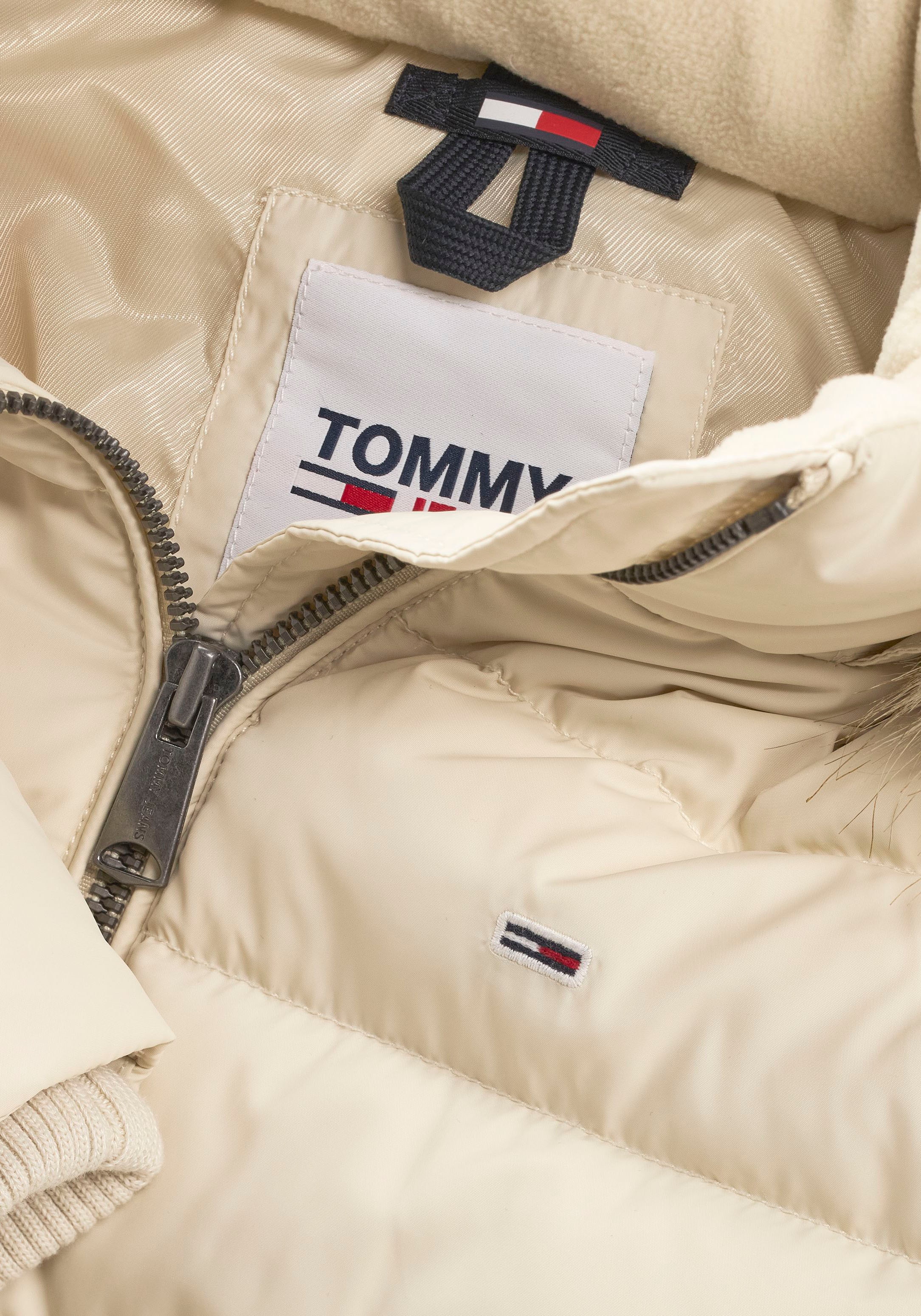 Tommy Jeans Steppjacke »TJW BASIC kaufen Logo-Flag JACKET«, Jeans mit Fellimitat Tommy Kapuze, DOWN Kapuze HOODED der an mit 