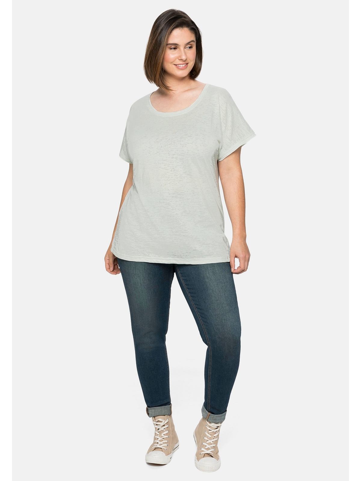Sheego T-Shirt walking Größen«, Ausbrennermuster, transparent kaufen I\'m »Große leicht | mit
