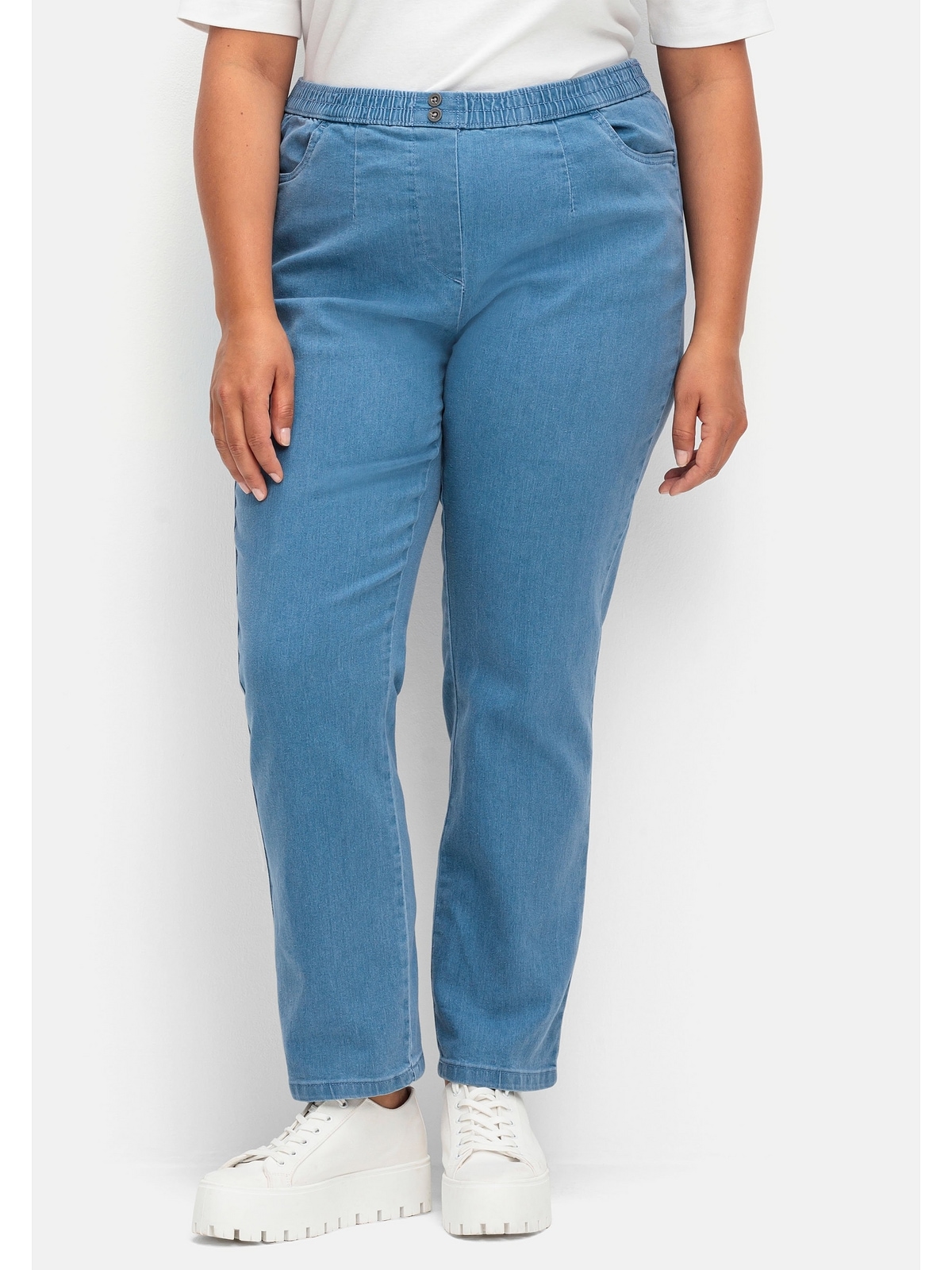 Sheego Gerade Jeans »Große Größen«, mit Smokbund und Used-Effekten online  kaufen | I\'m walking | Straight-Fit Jeans