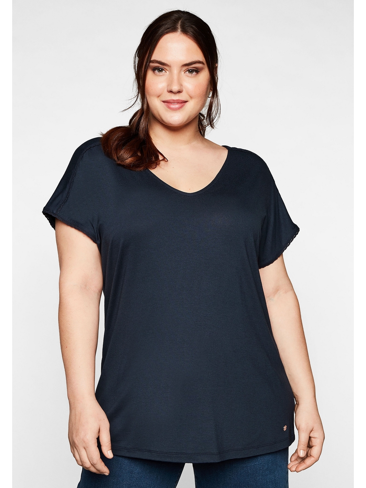 »Große Sheego mit an und kaufen Größen«, T-Shirt Ärmeln Schulternaht Spitze