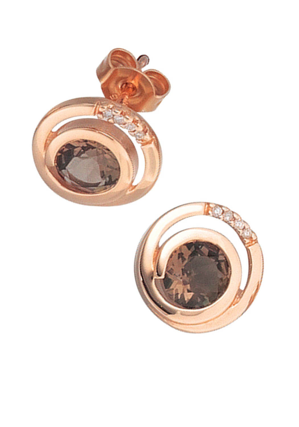 JOBO Paar Ohrstecker Ohrringe mit Rauchquarz und mit 8 Diamanten 585  Roségold | Creolen