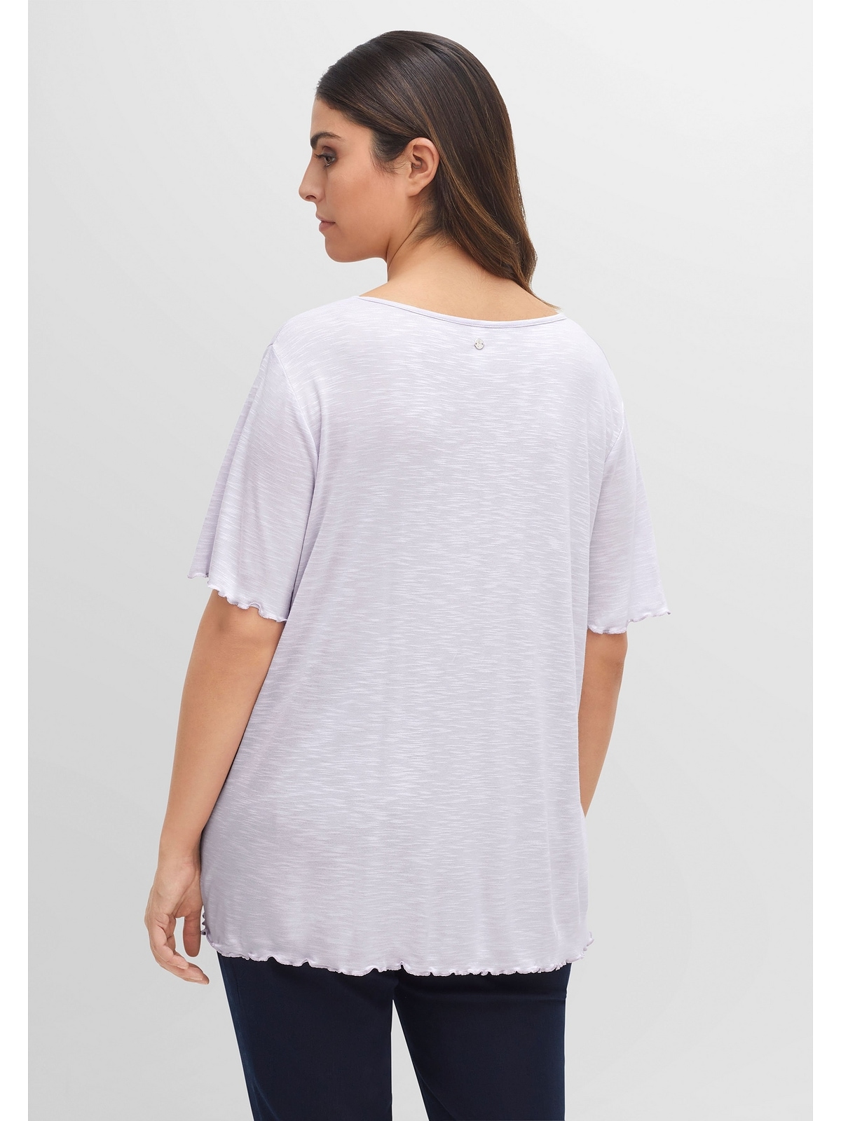 Sheego T-Shirt »Große Größen«, und kaufen Rollkanten V-Ausschnitt weitem mit