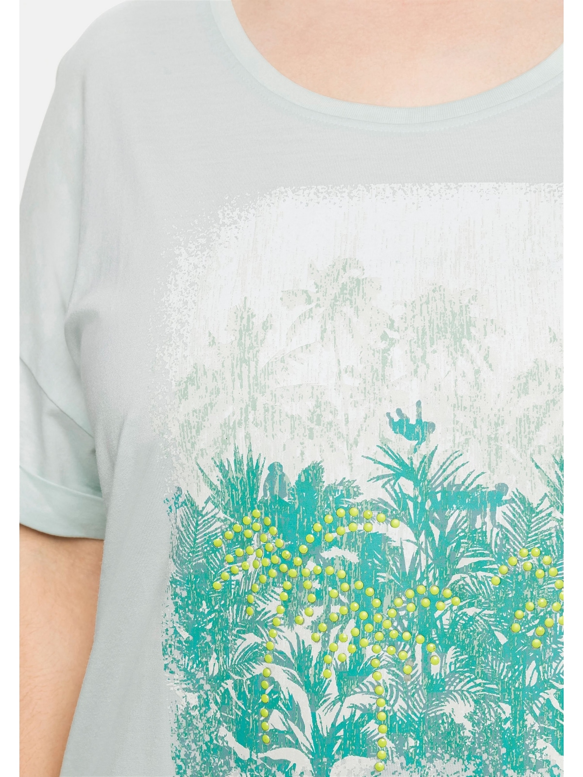 T-Shirt Größen«, und Sheego Frontdruck mit »Große online Ärmelaufschlag
