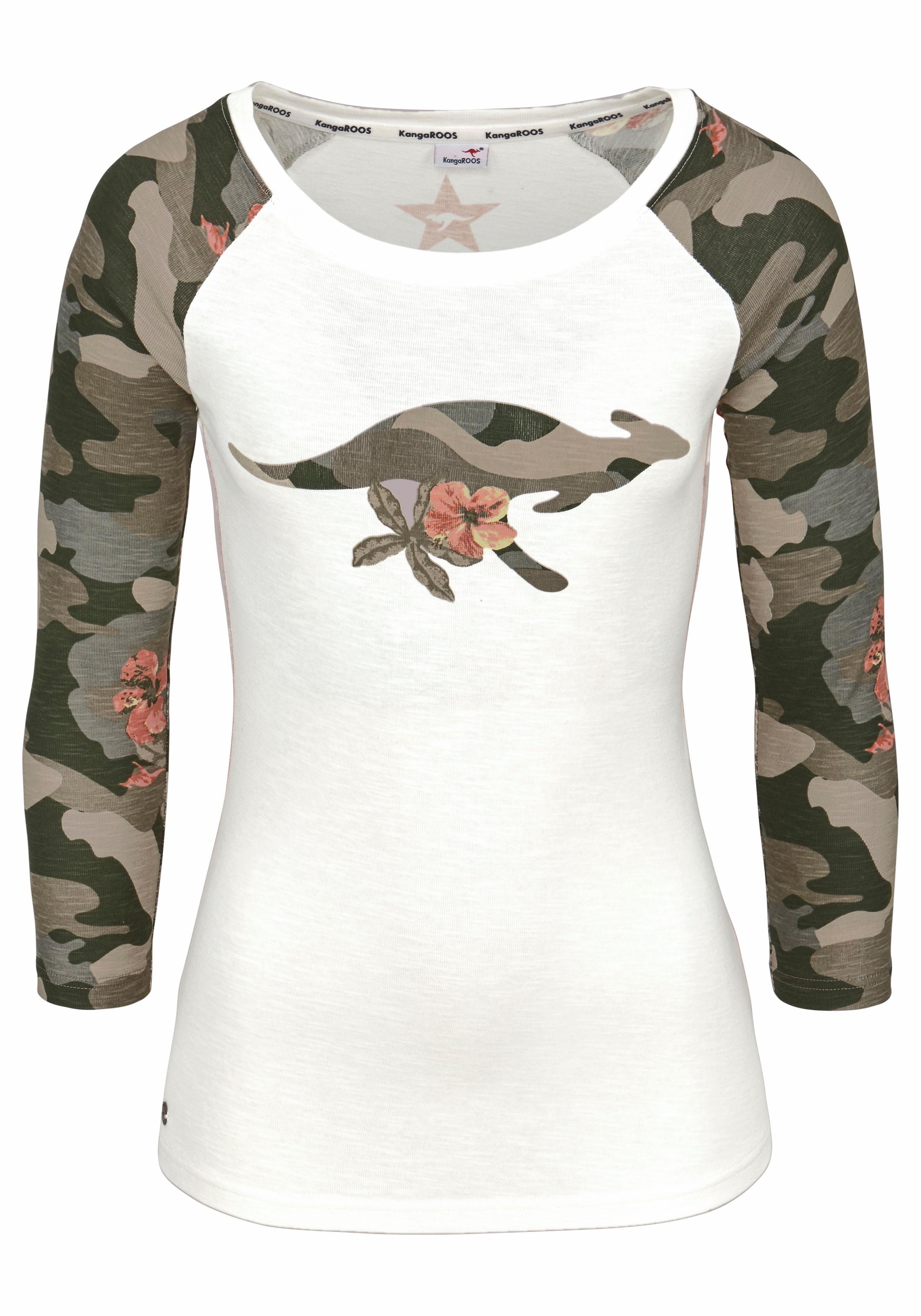 KangaROOS 3/4-Arm-Shirt, mit tarnfarbenen Camouflage-Ärmeln und Front-Print  online