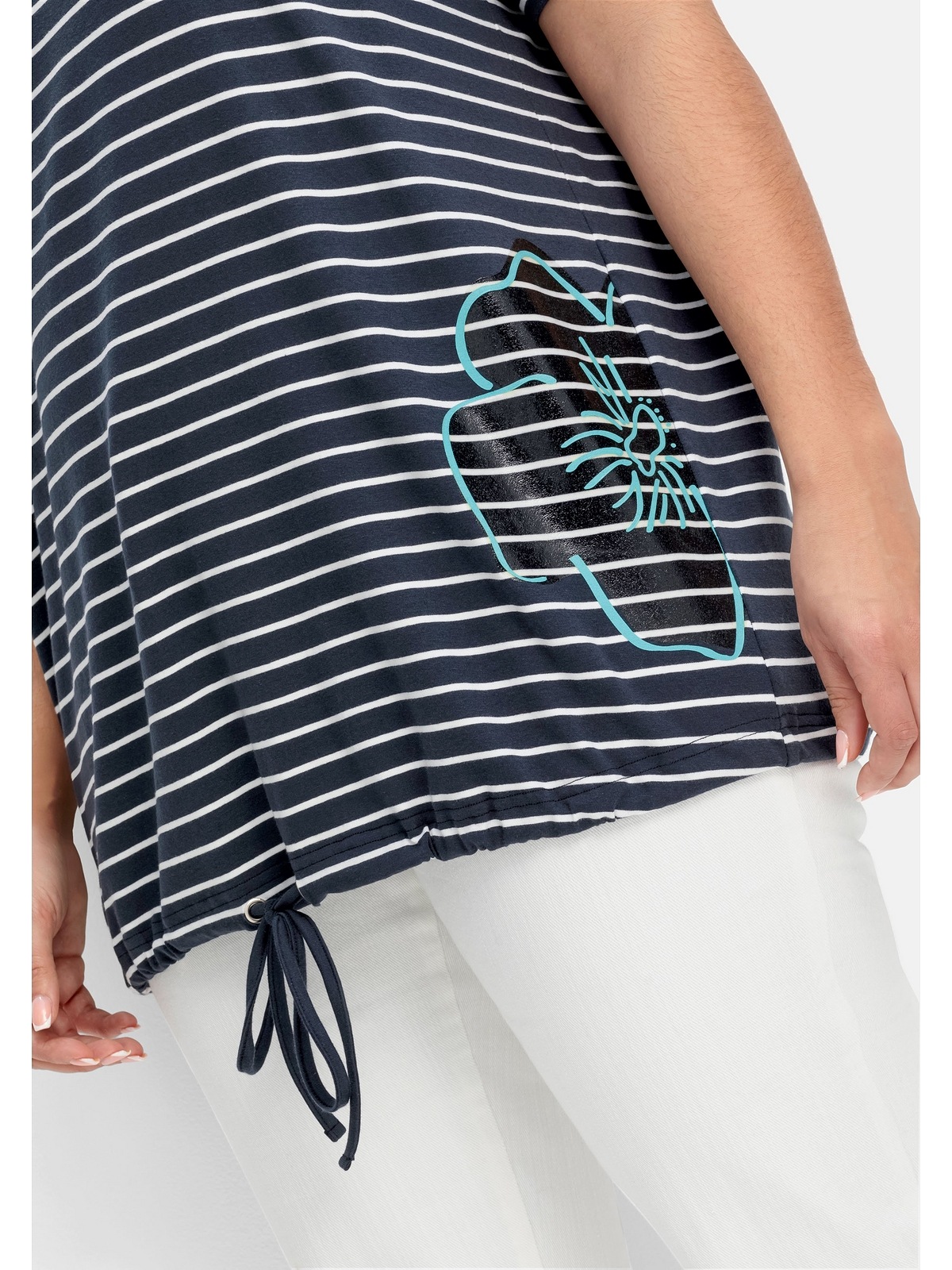 Sheego T-Shirt Druck bestellen mit seitlich »Große Saum-Bindeband und Größen«