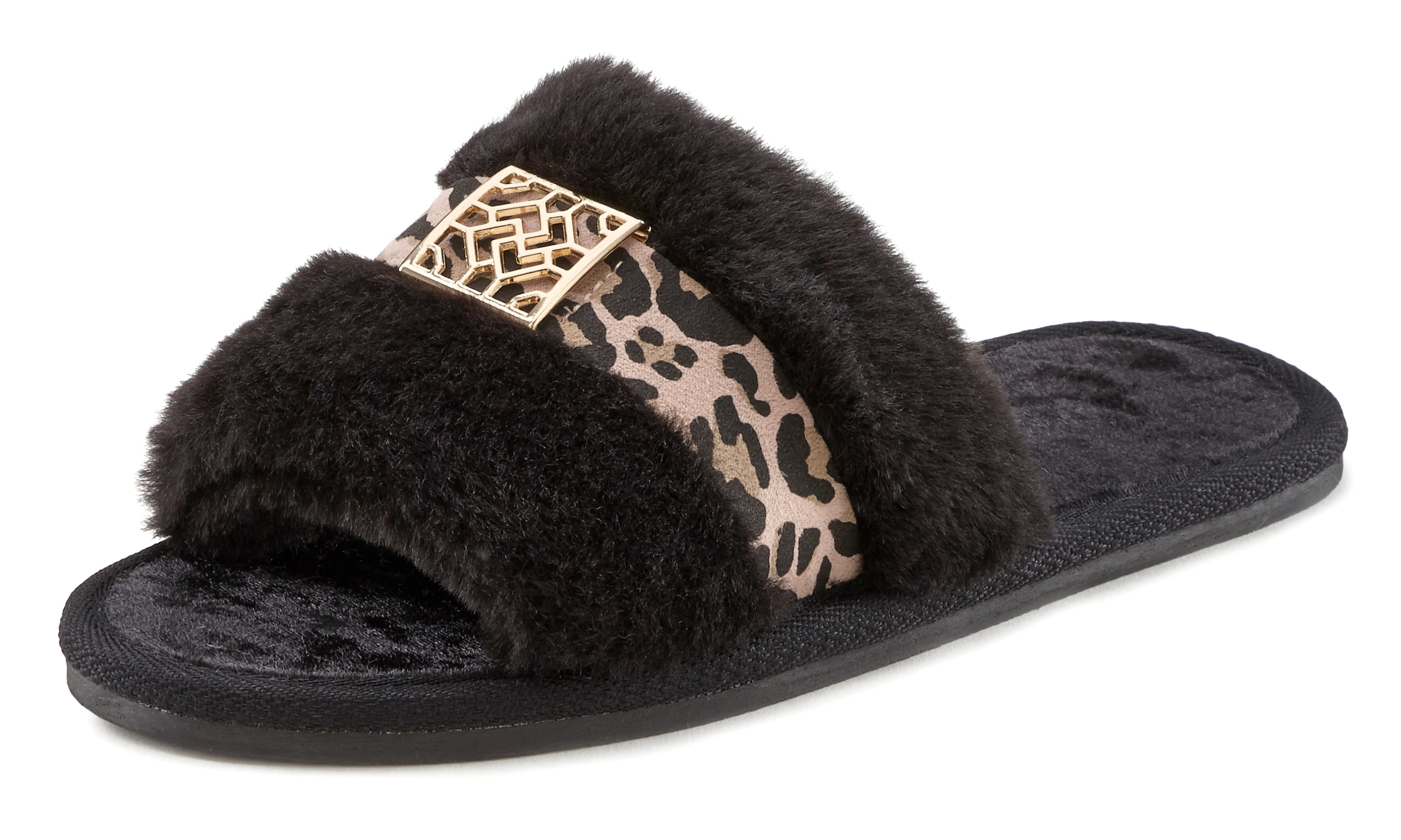 Vivance Hausschuh, Pantolette mit Print-Applikation und kuscheligem Fellimitat VEGAN kaufen
