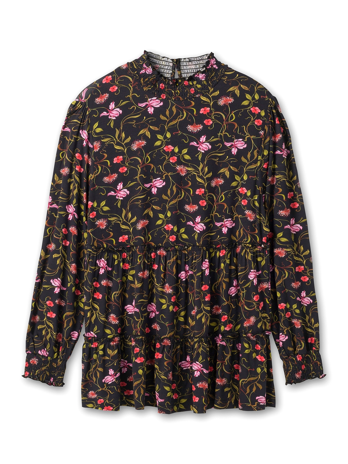 Langarmshirt »Große Größen«, mit Smokdetails und Volant am Saum