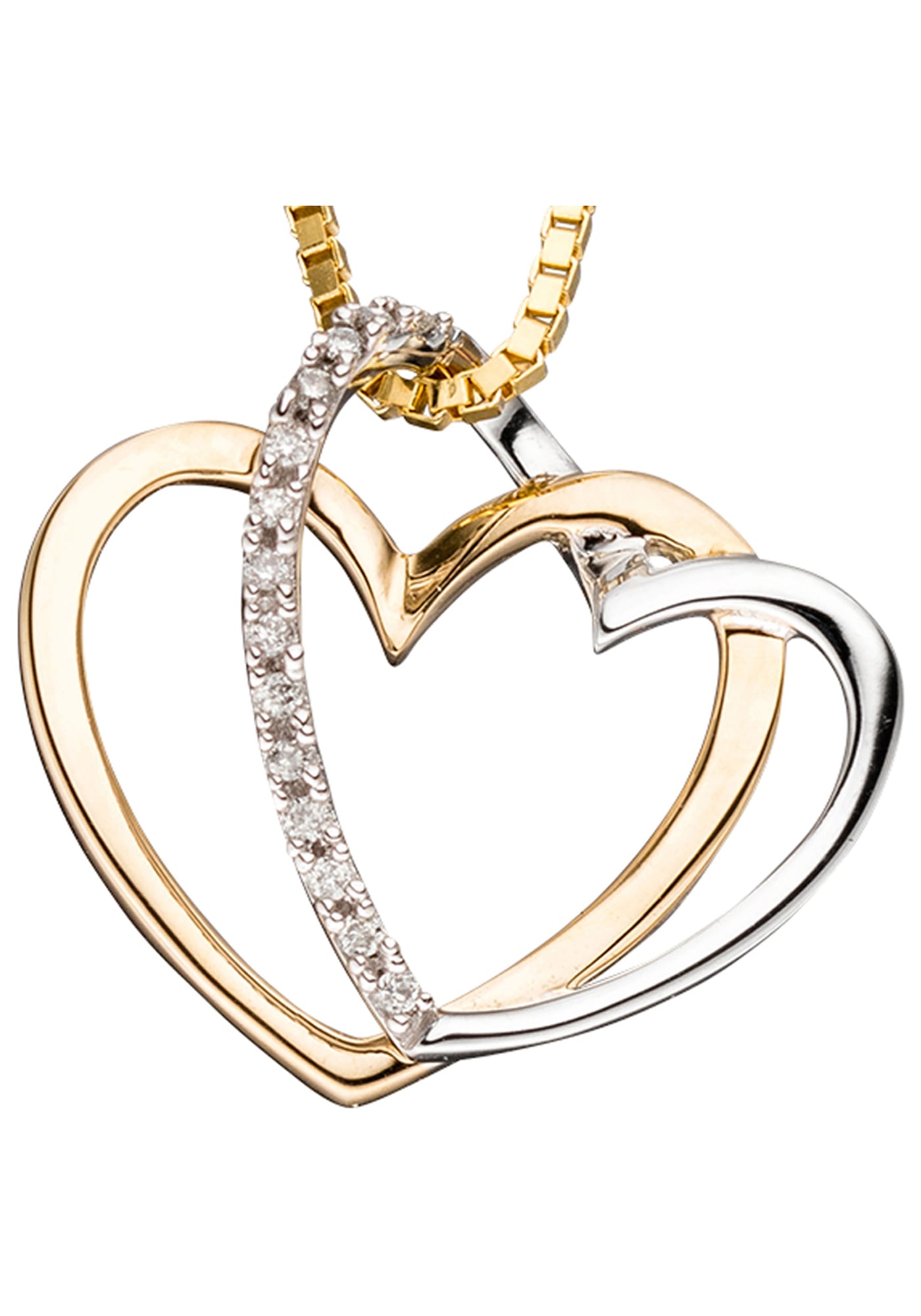 JOBO Herzanhänger »Anhänger Herz Herzen«, 585 Gold bicolor mit 14 Diamanten  kaufen | I'm walking