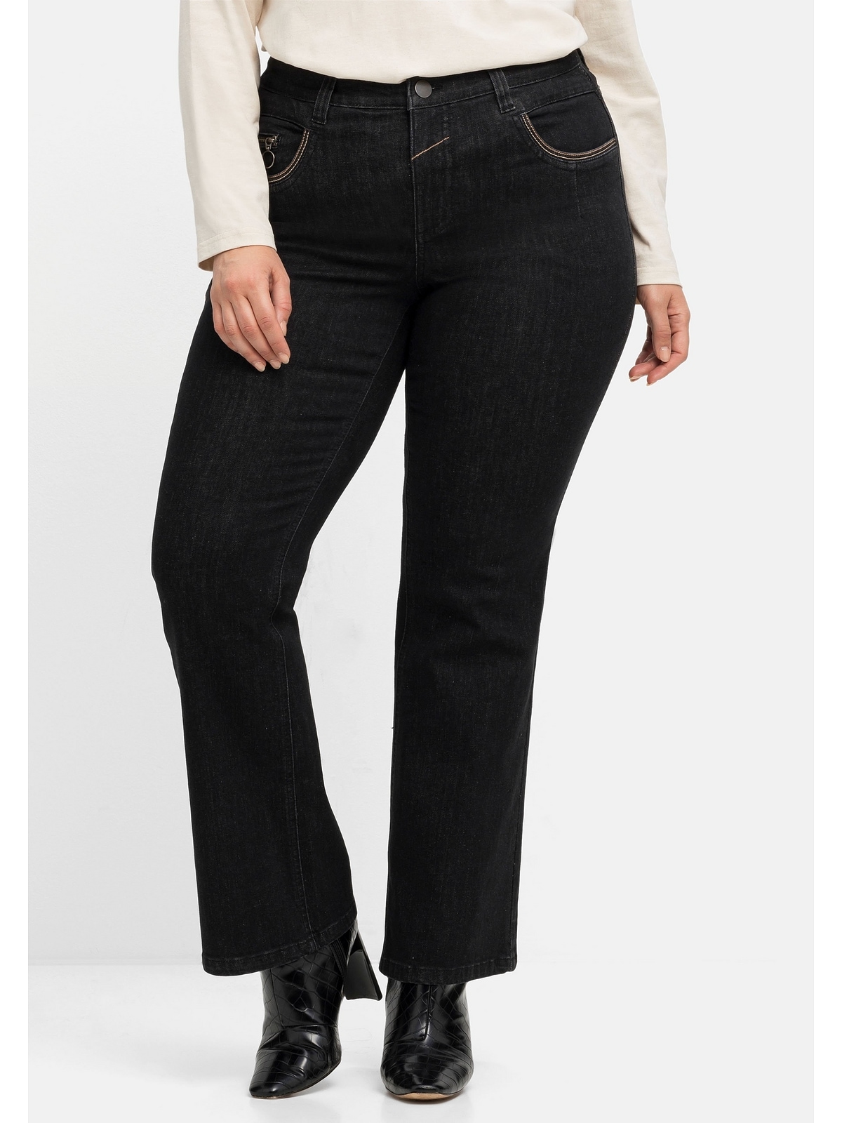 Bootcut-Jeans Sheego Größen«, extralang mit bestellen Kontrast-Stickerei, »Große