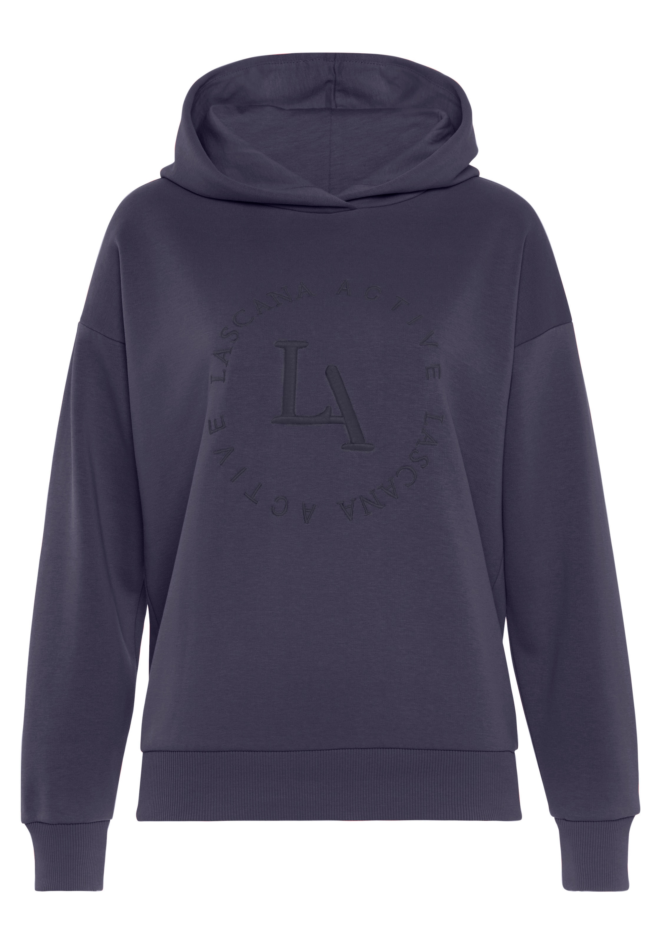 Kapuzensweatshirt walking LASCANA ACTIVE Rippbündchen Logostickerei weichen runder I\'m mit | »- Performance und«, Hoodie kaufen