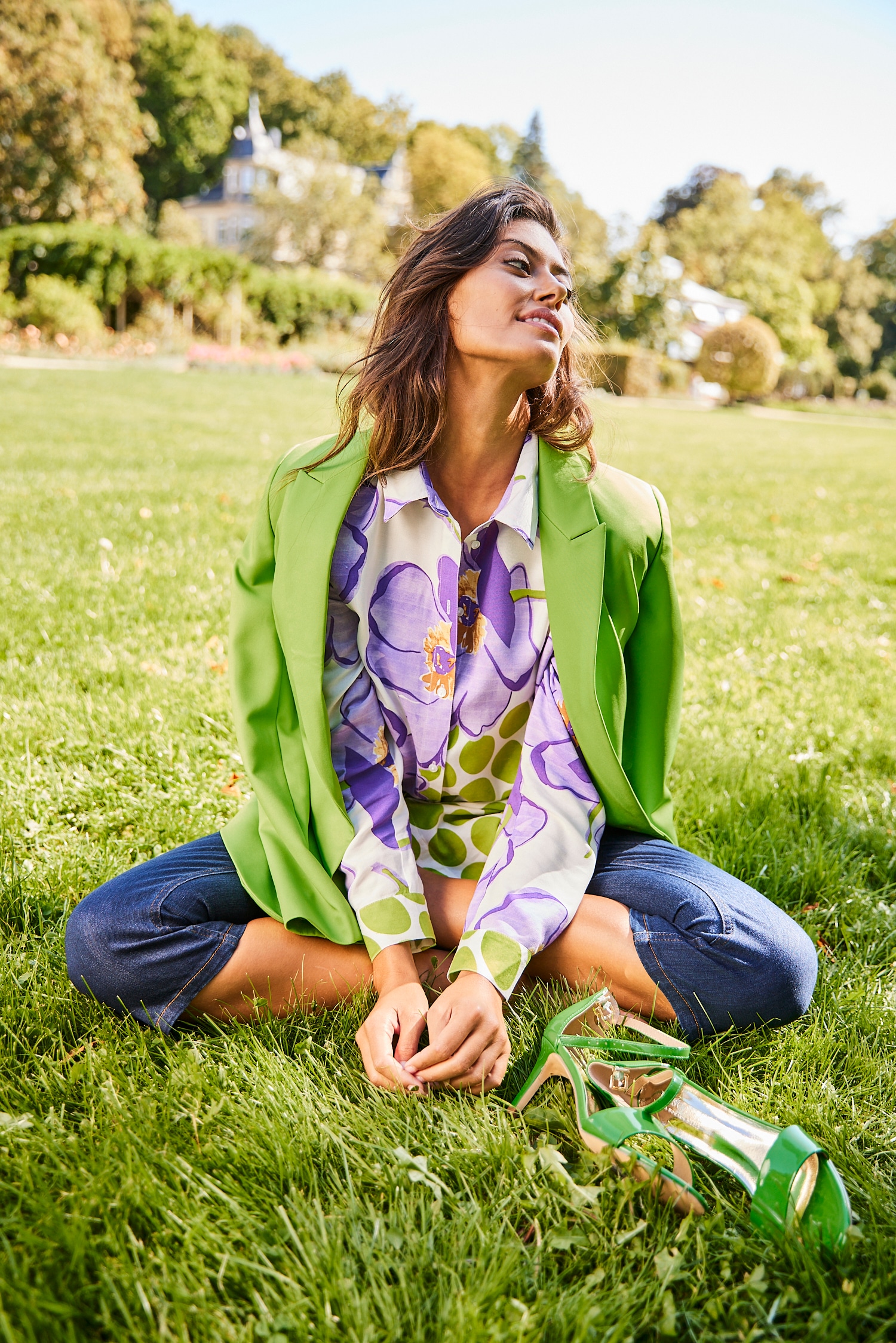 Aniston SELECTED Hemdbluse, mit KOLLEKTION walking | kaufen Blütendruck - I\'m NEUE online plakativem und gepunkteter Bordüre
