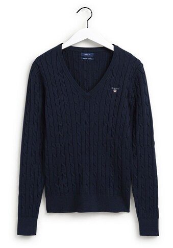 Gant Strickpullover »V-Neck Pullover aus Stretch-Baumwolle mit Zopfmuster«, mit... kaufen