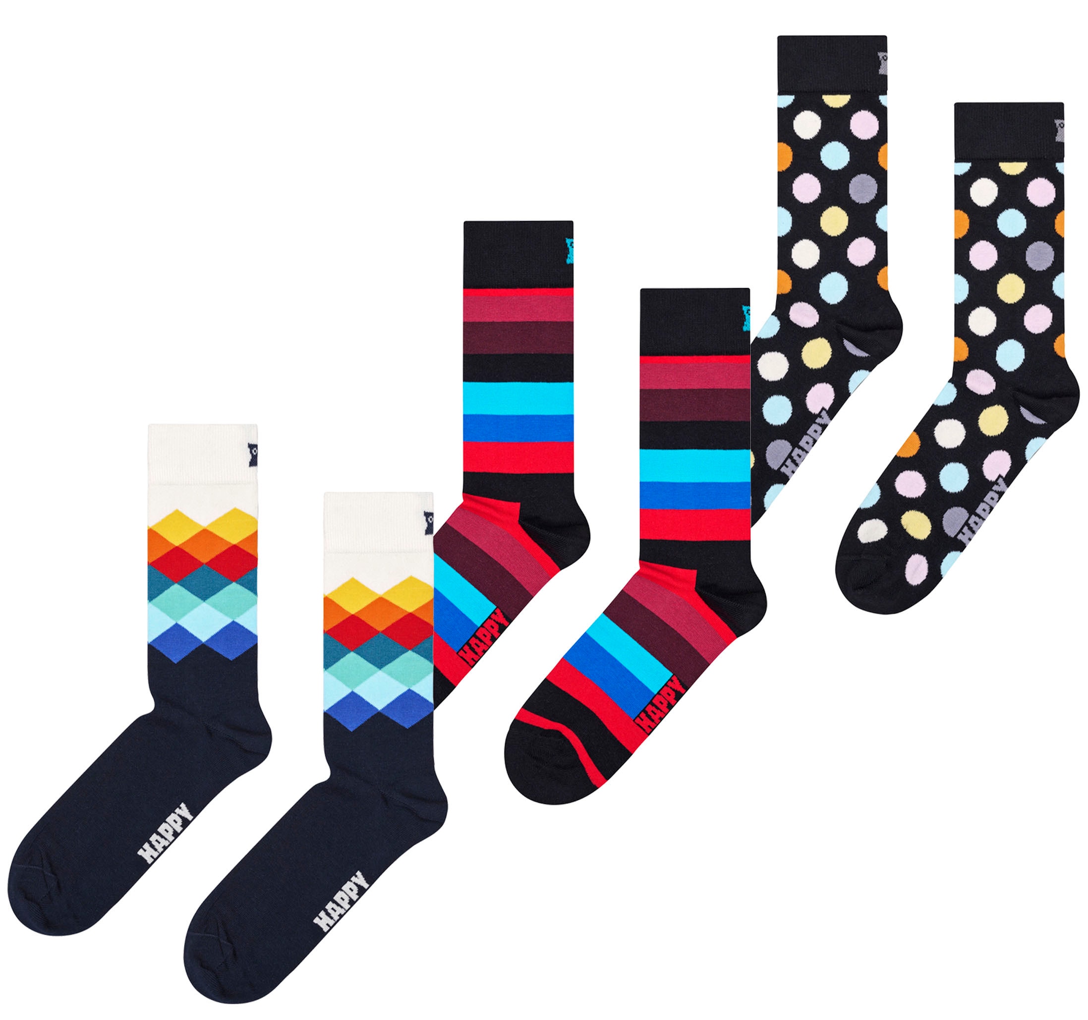 Socken, | Dot Diamond I\'m im & Strip Socks Faded Socks Onlineshop Paar), Happy Big & (3 walking