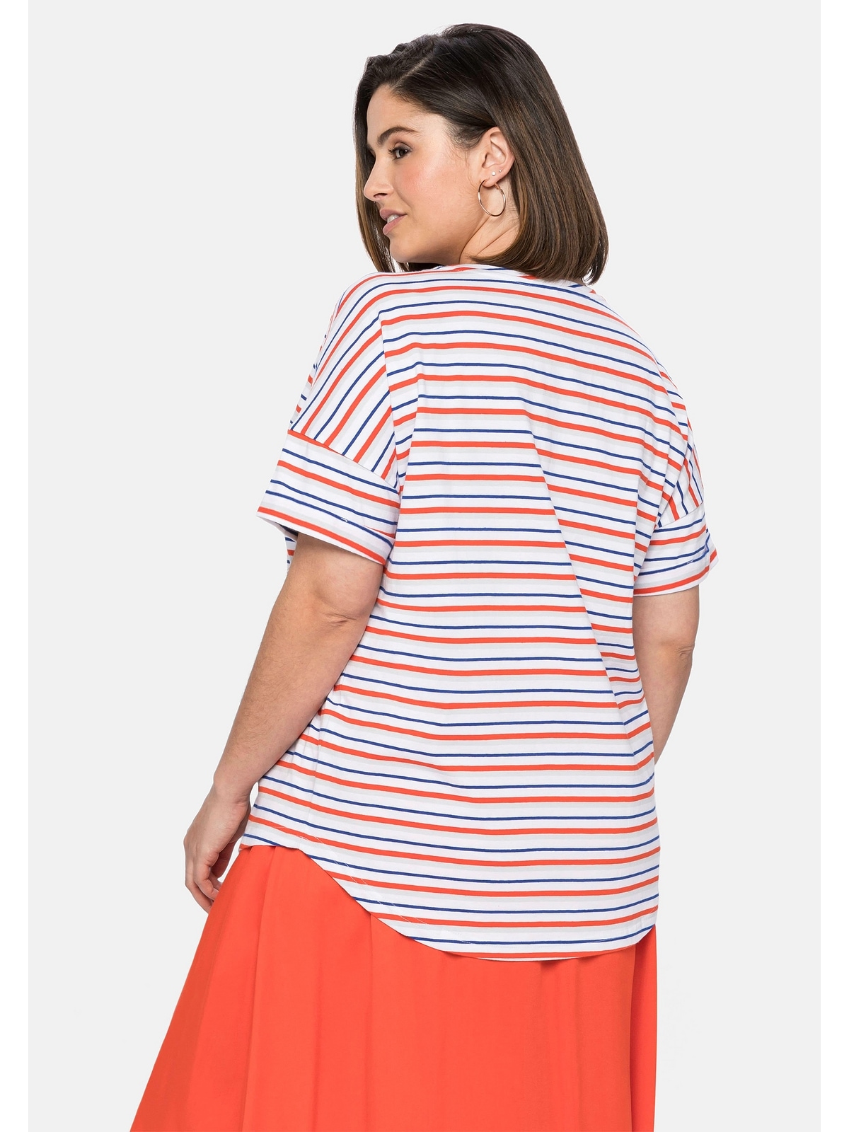 mit und Ringeln Größen«, garngefärbten Sheego T-Shirt verlängertem »Große Rücken bestellen