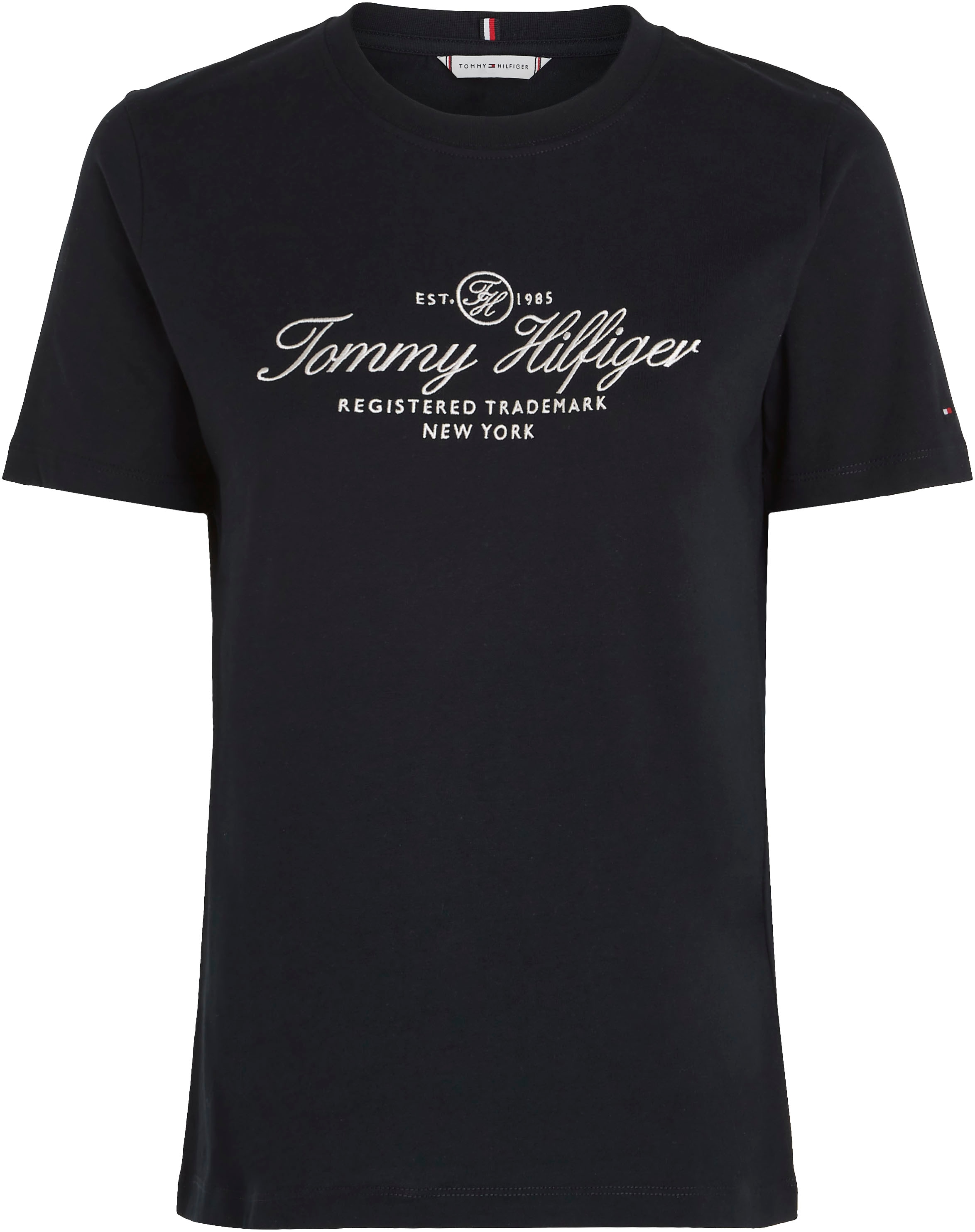 auf SS«, SCRIPT Hilfiger dem HILFIGER dezentem mit Markenlabel Tommy T-Shirt Ärmelabschluss shoppen »REG C-NK