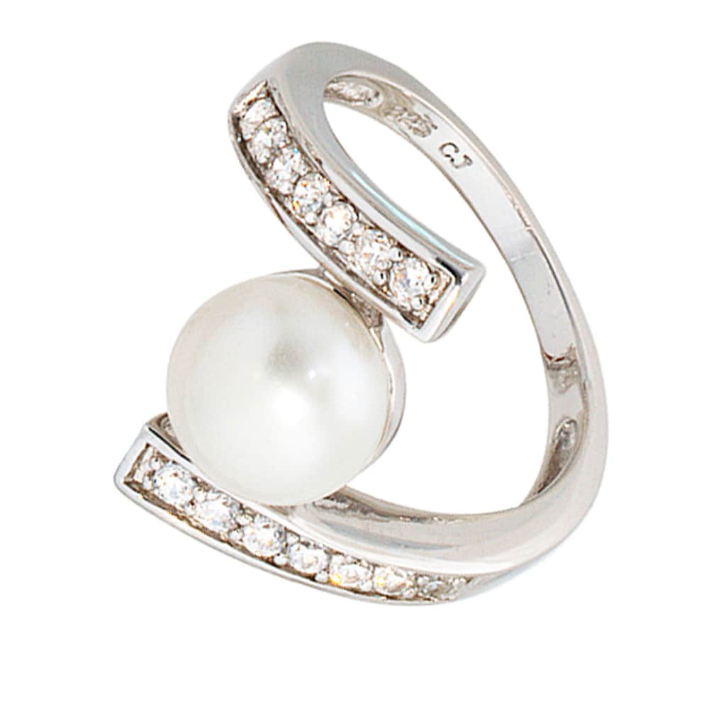 JOBO Perlenring Ring mit Perle und Zirkonia 925 Silber rhodiniert