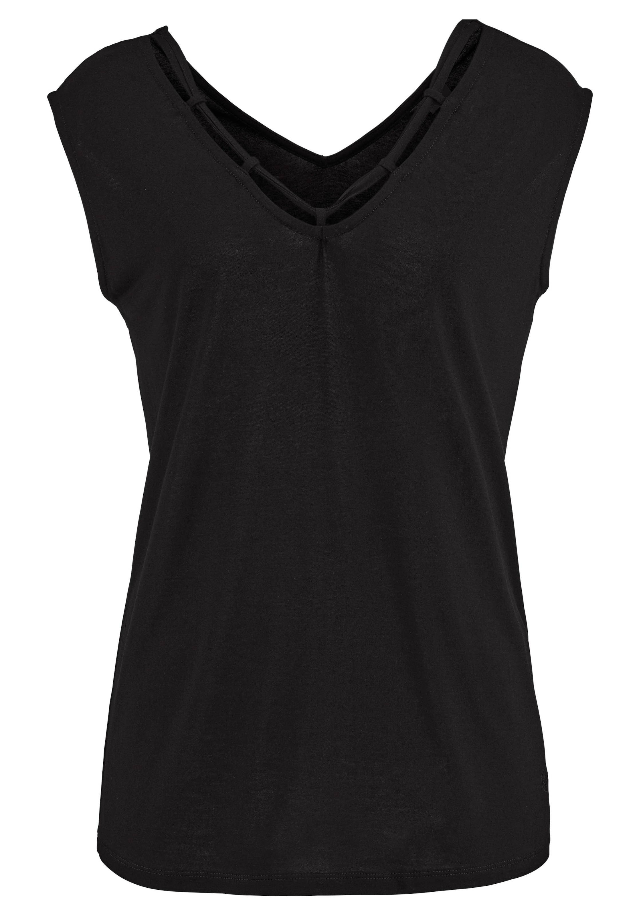 s.Oliver T-Shirt, Kurzarmshirt, am Zierbändern mit sommerlich kaufen Ausschnitt