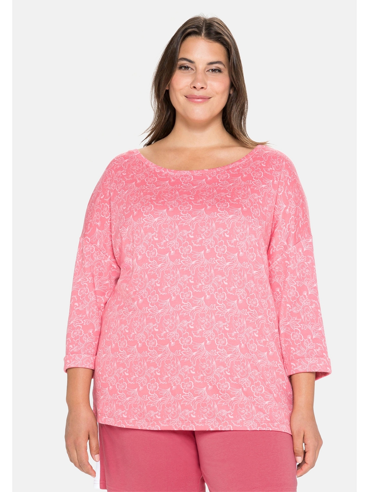 Sheego Sweatshirt Große Größen in legerer Oversized-Form aus Baumwoll-Modal- Mix | T-Shirts