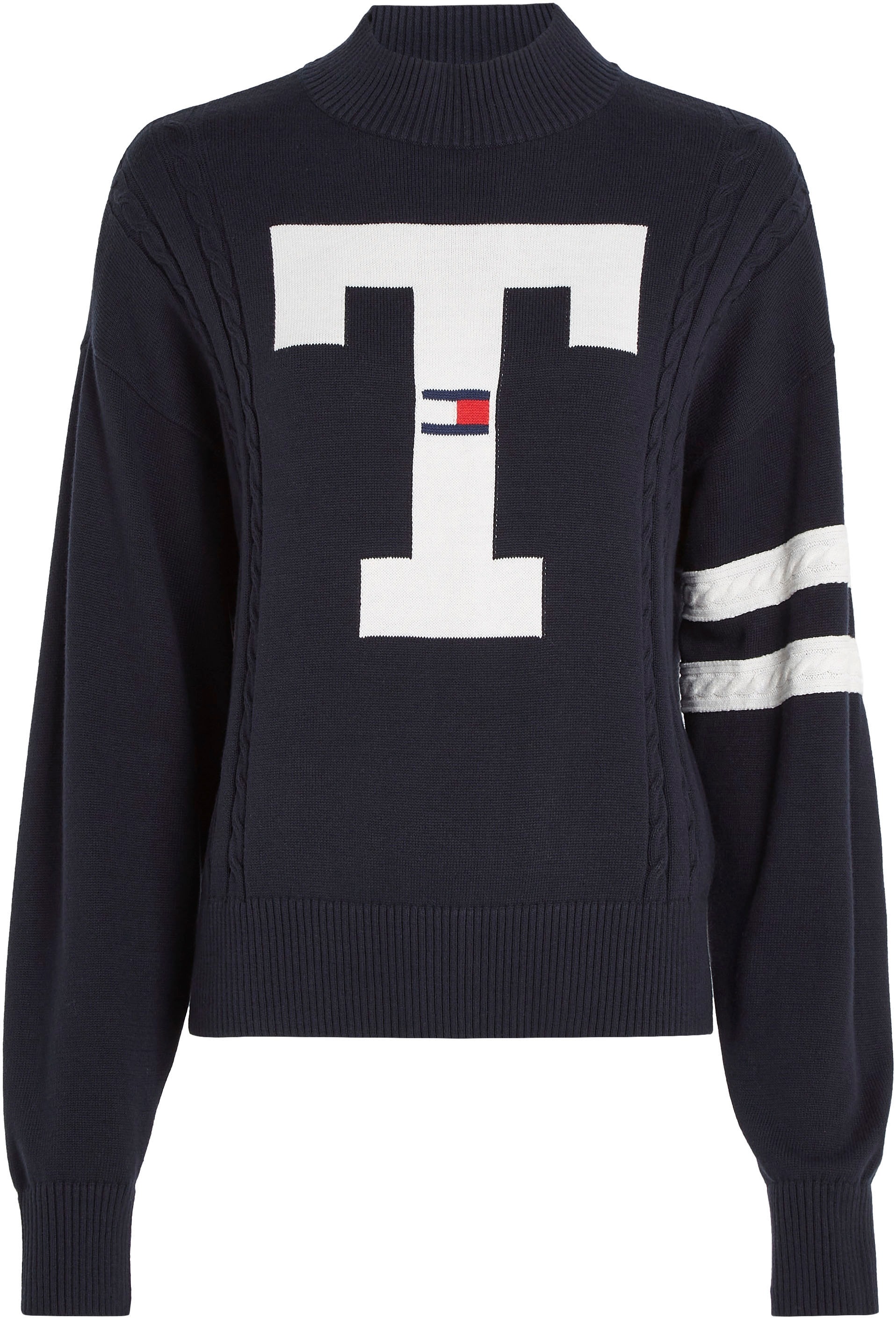 Tommy Jeans Strickpullover »TJW Stickereien I\'m Jeans SWEATER«, LETTERMAN mit Patches | und FLAG Tommy walking online