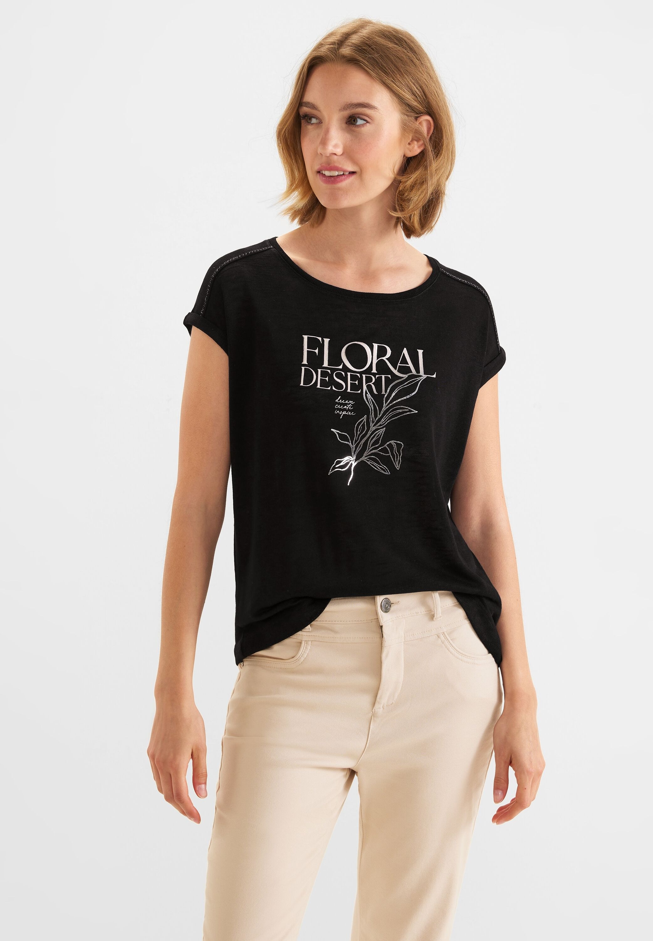 STREET ONE T-Shirt mit schimmerndem Schriftzug