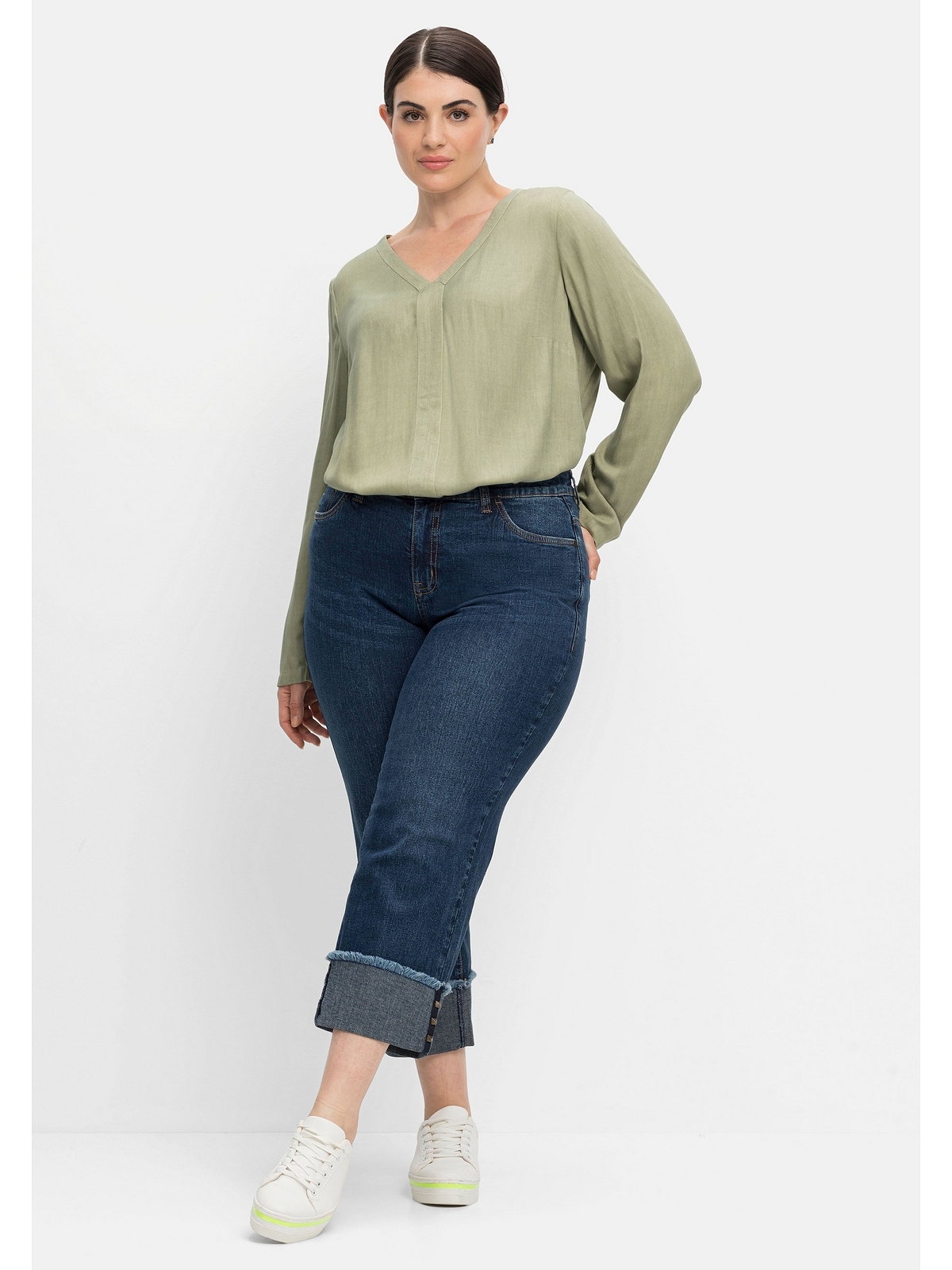 Sheego 7/8-Jeans »Große Größen«, Denim, bestellen Saum-Umschlag breitem mit aus