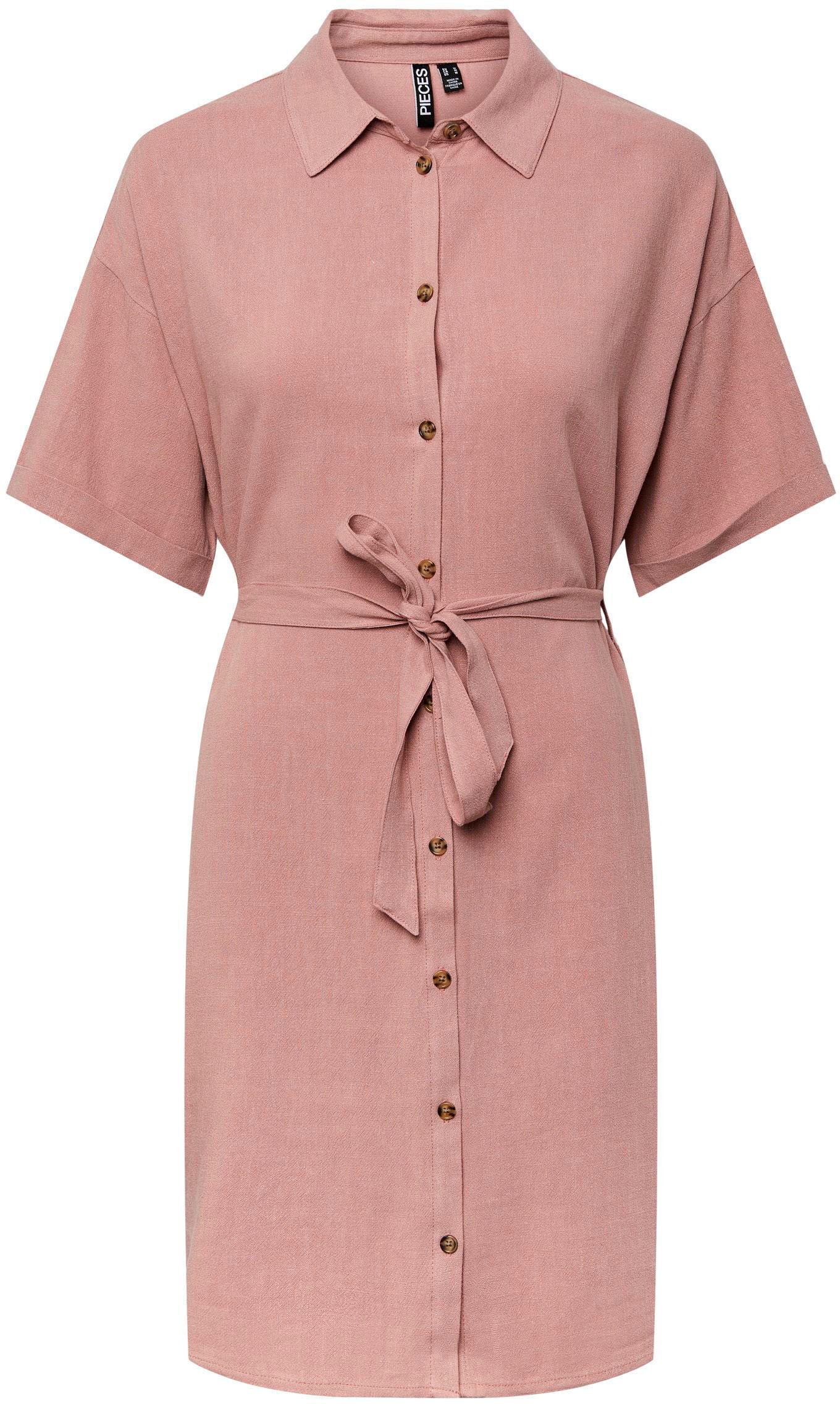 pieces Minikleid »PCVINSTY SS SHIRT TIE DRESS NOOS«, mit Leinen kaufen