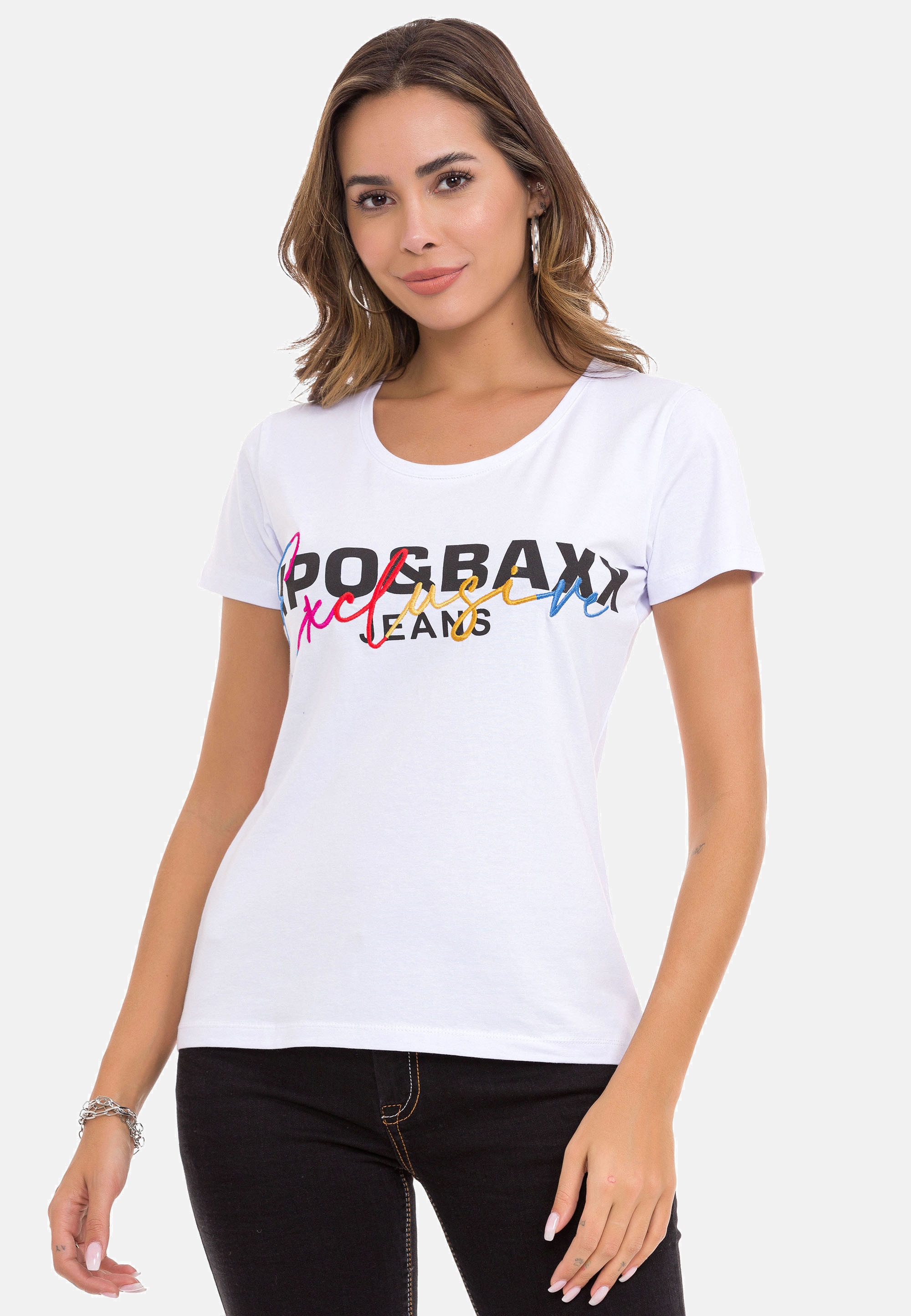 Cipo & Baxx T-Shirt, mit bunter Stickerei kaufen | I'm walking