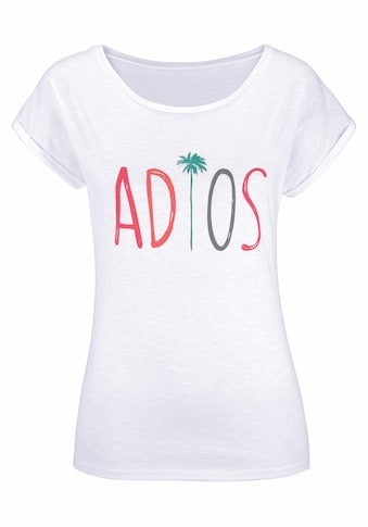 T-Shirt, mit modischem Sprüche Frontdruck "Adios"