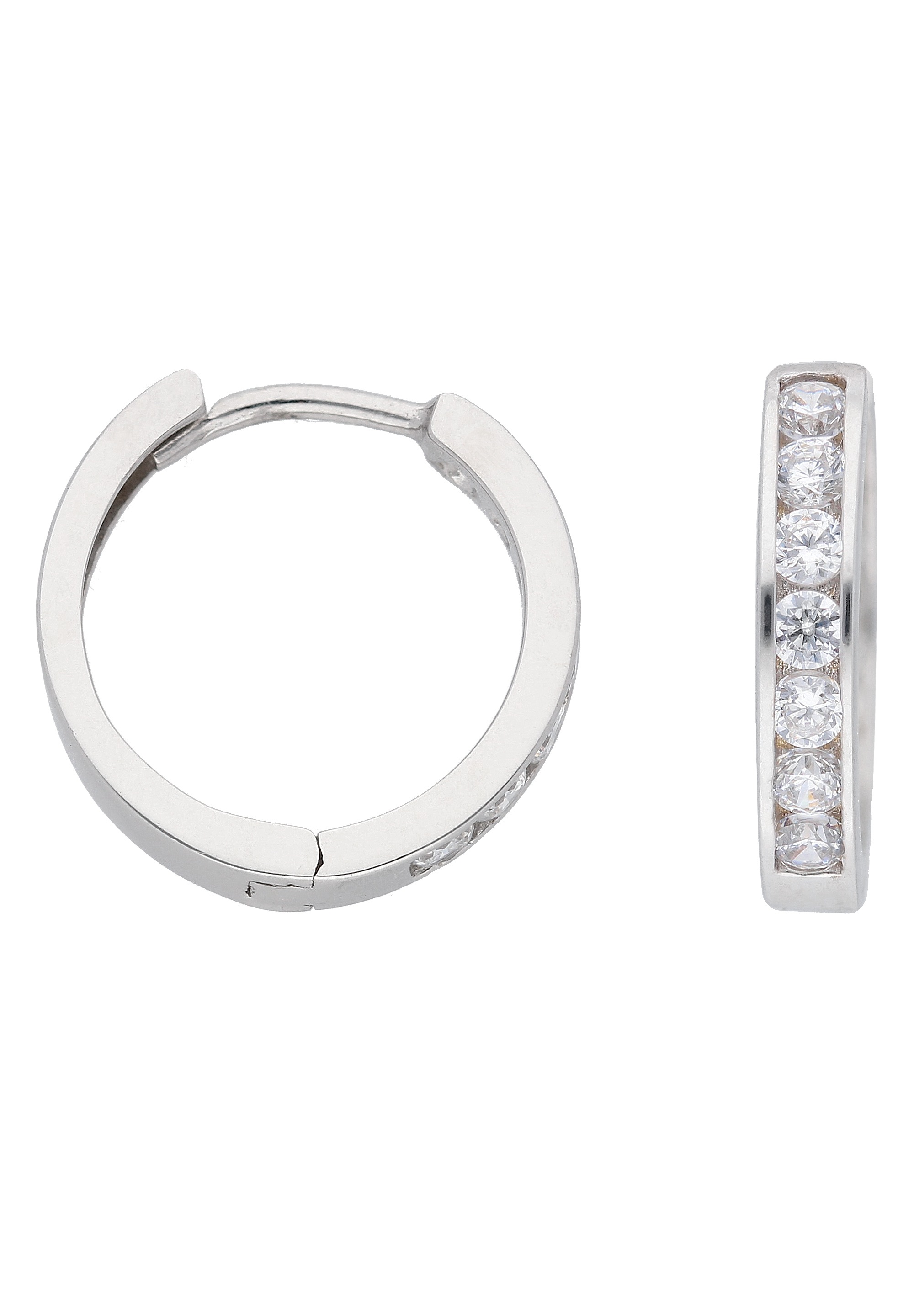 Adelia´s Paar Ohrhänger 1 Paar 585 Weißgold Ohrringe / Creolen mit Zirkonia Ø 13 6 mm mit Zirkonia Goldschmuck für Damen