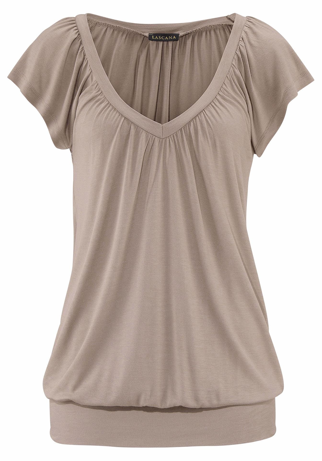 LASCANA V-Shirt, Basic kaufen mit Gummizugbund, T-Shirt V-Ausschnitt, breitem mit