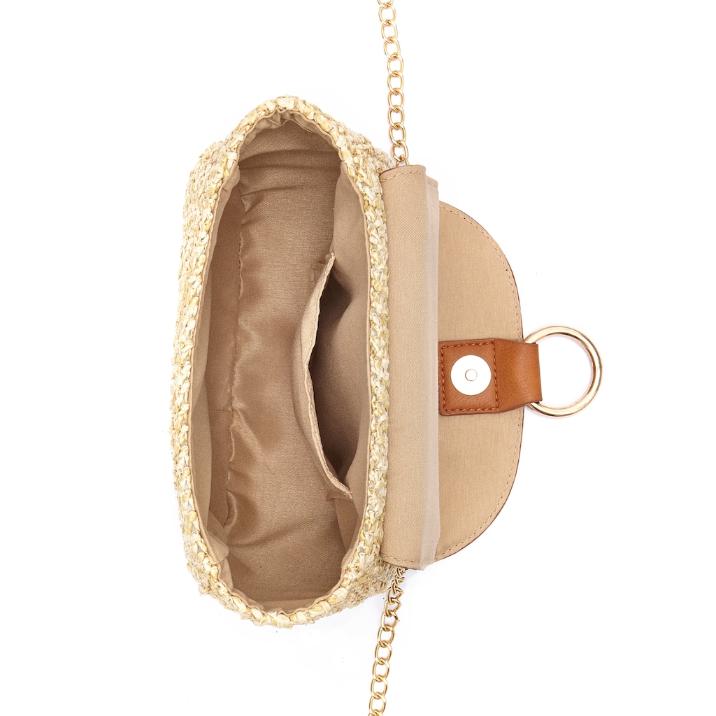LASCANA Umhängetasche, Minibag vegan aus Bast mit Ring-Applikation und Kettendetails