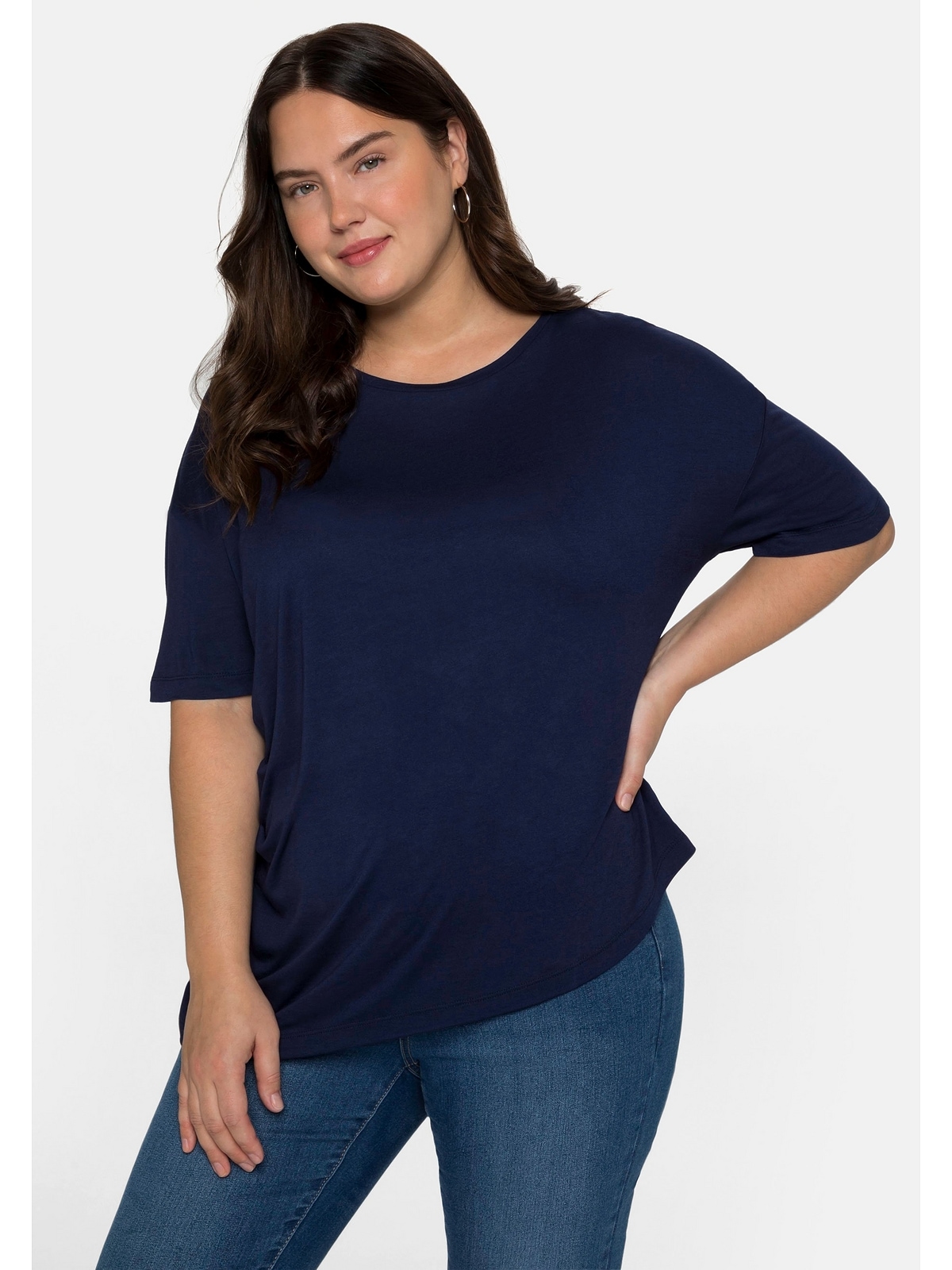 | I\'m T-Shirt Sheego Faltendetail mit asymmetrischem kaufen Saum walking »Große und Größen«,