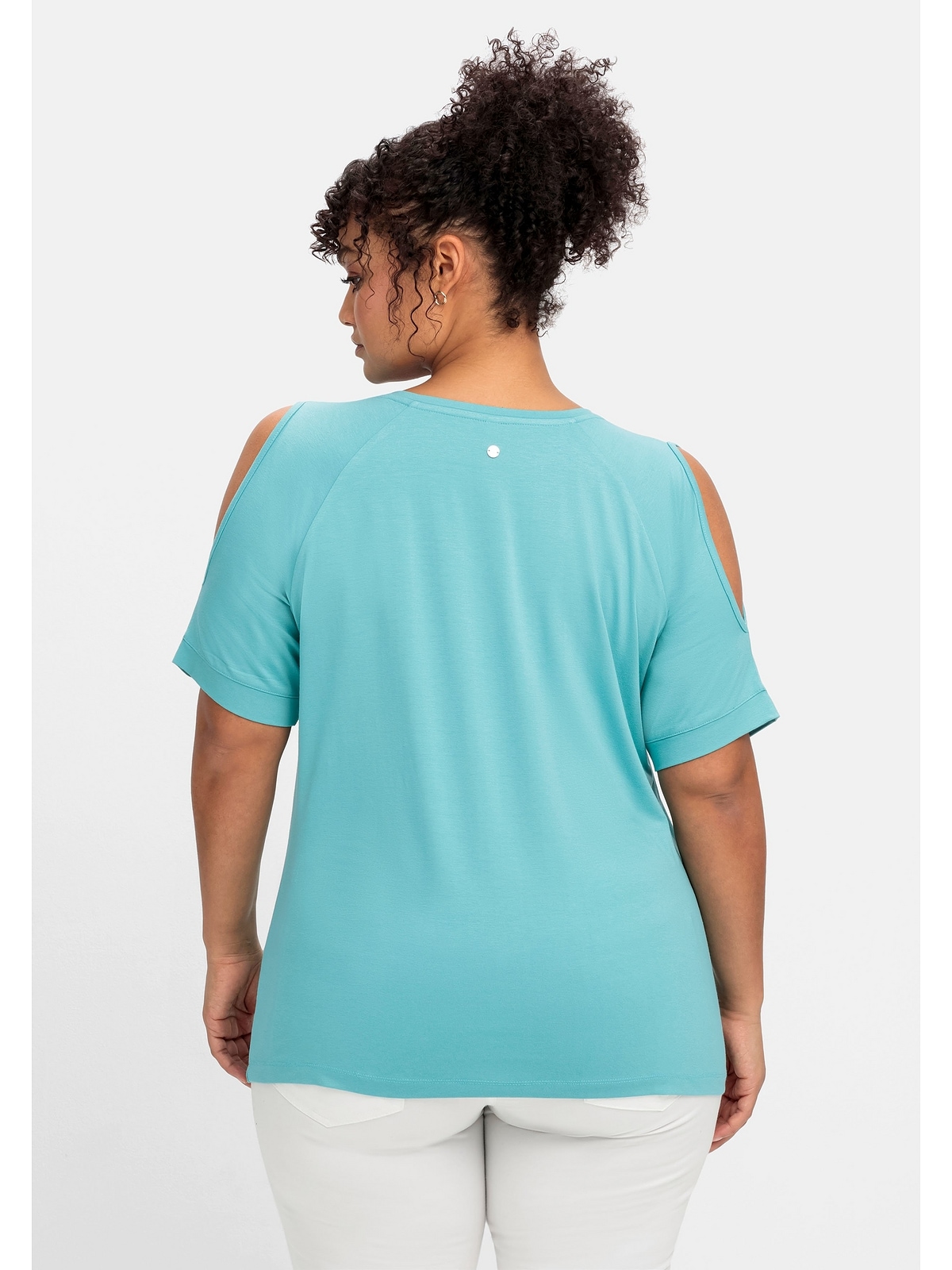 Sheego T-Shirt shoppen Schulter-Cut-outs mit und »Große Wordingprint Größen«