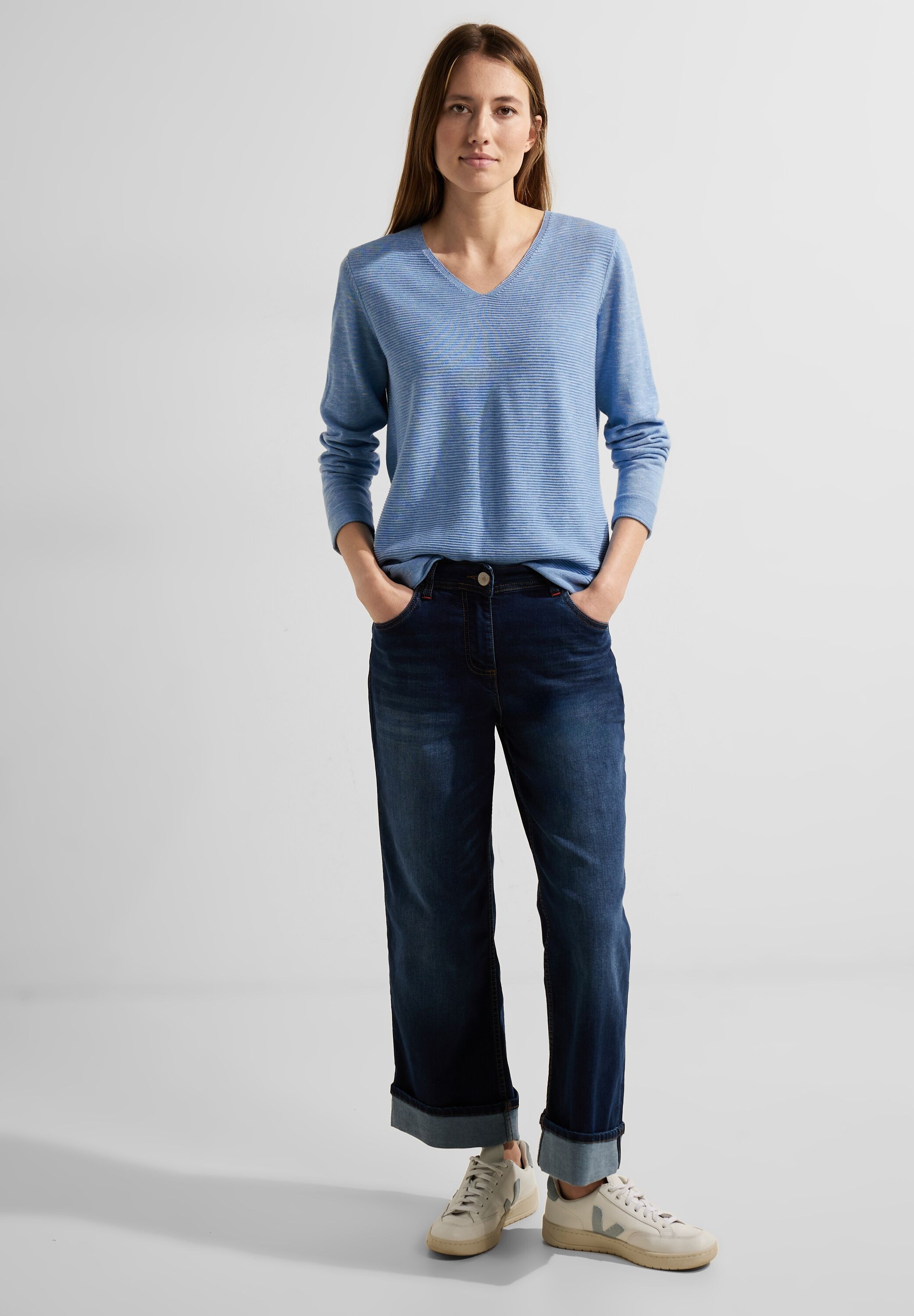 I\'m | Cecil Streifen-Struktur V-Ausschnitt-Pullover, online walking mit kaufen