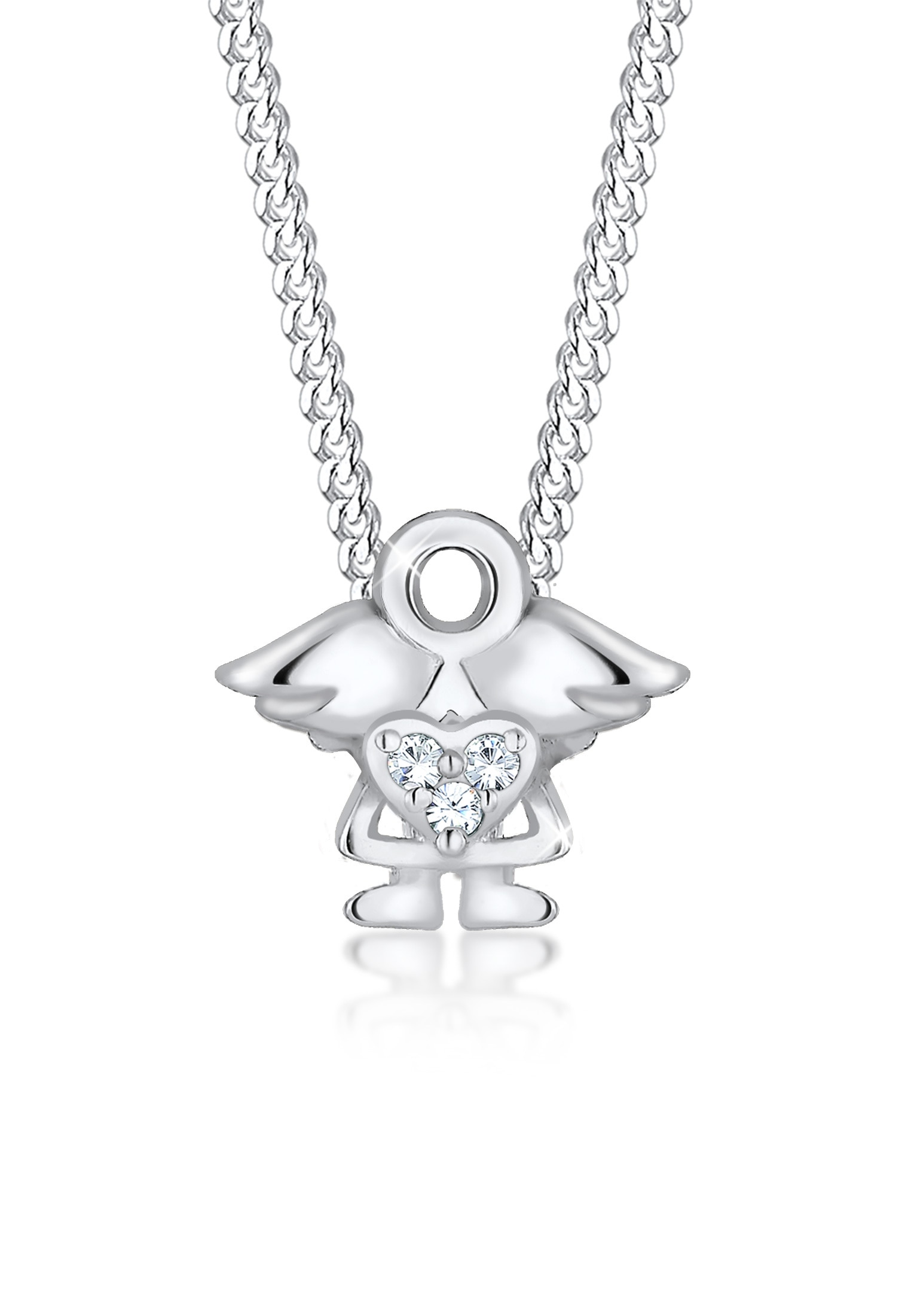 Elli Kette mit Anhänger Kinder mit Engel Kristalle 925 Silber