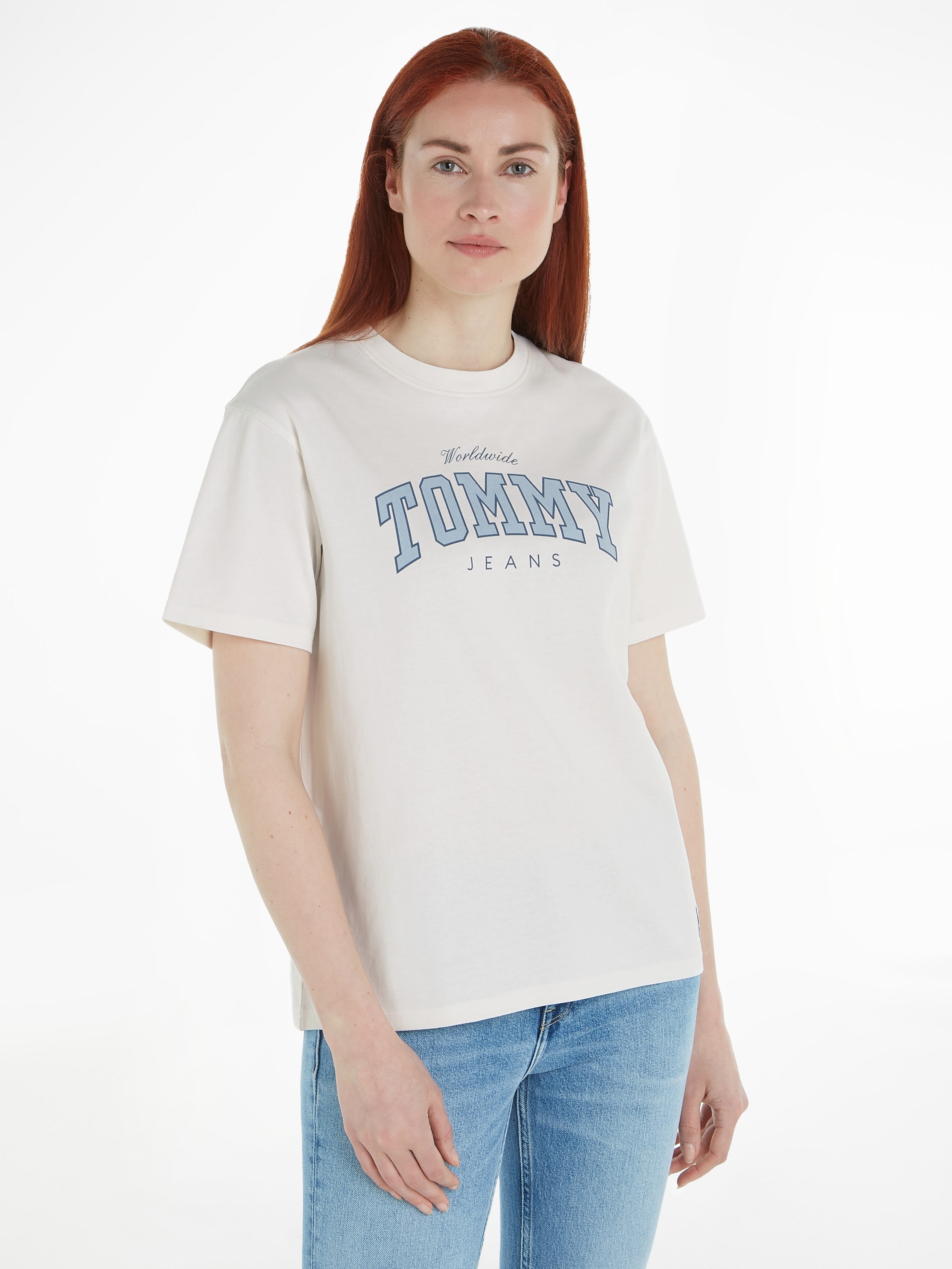 Tommy Jeans T-Shirt »TJW RLX VARSITY LUX TEE«, mit Frontprint online kaufen  | I\'m walking