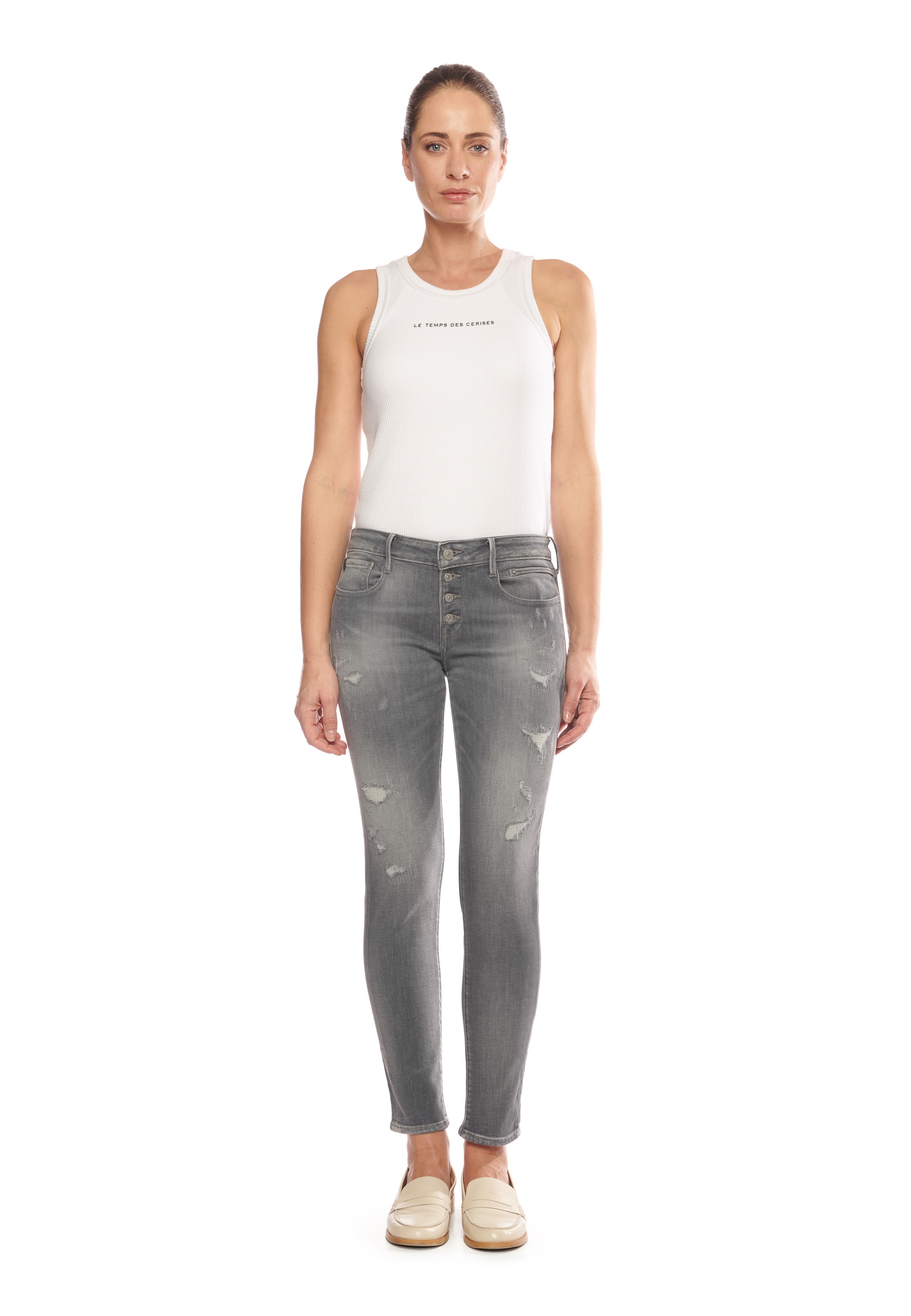 I\'m online Slim-fit-Jeans, Des mit kaufen Cerises Temps Used-Details trendigen walking Le |
